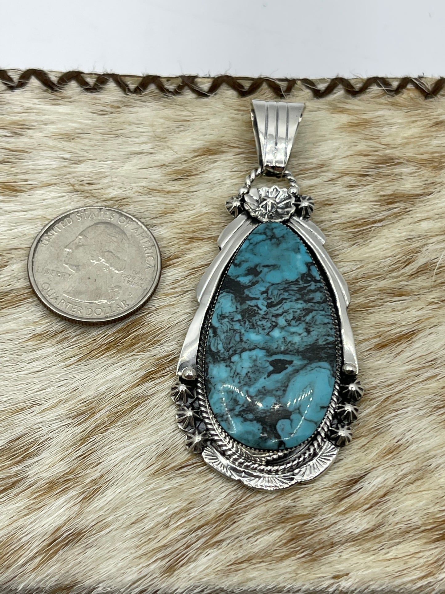 Kingman Turquoise Teardrop Pendant with a 4.8mm Bale by Rose Lee, Navajo