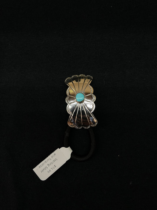 Sterling Silver and Turquoise Concho Ponytail Holder by Phil Lynn, Navajo