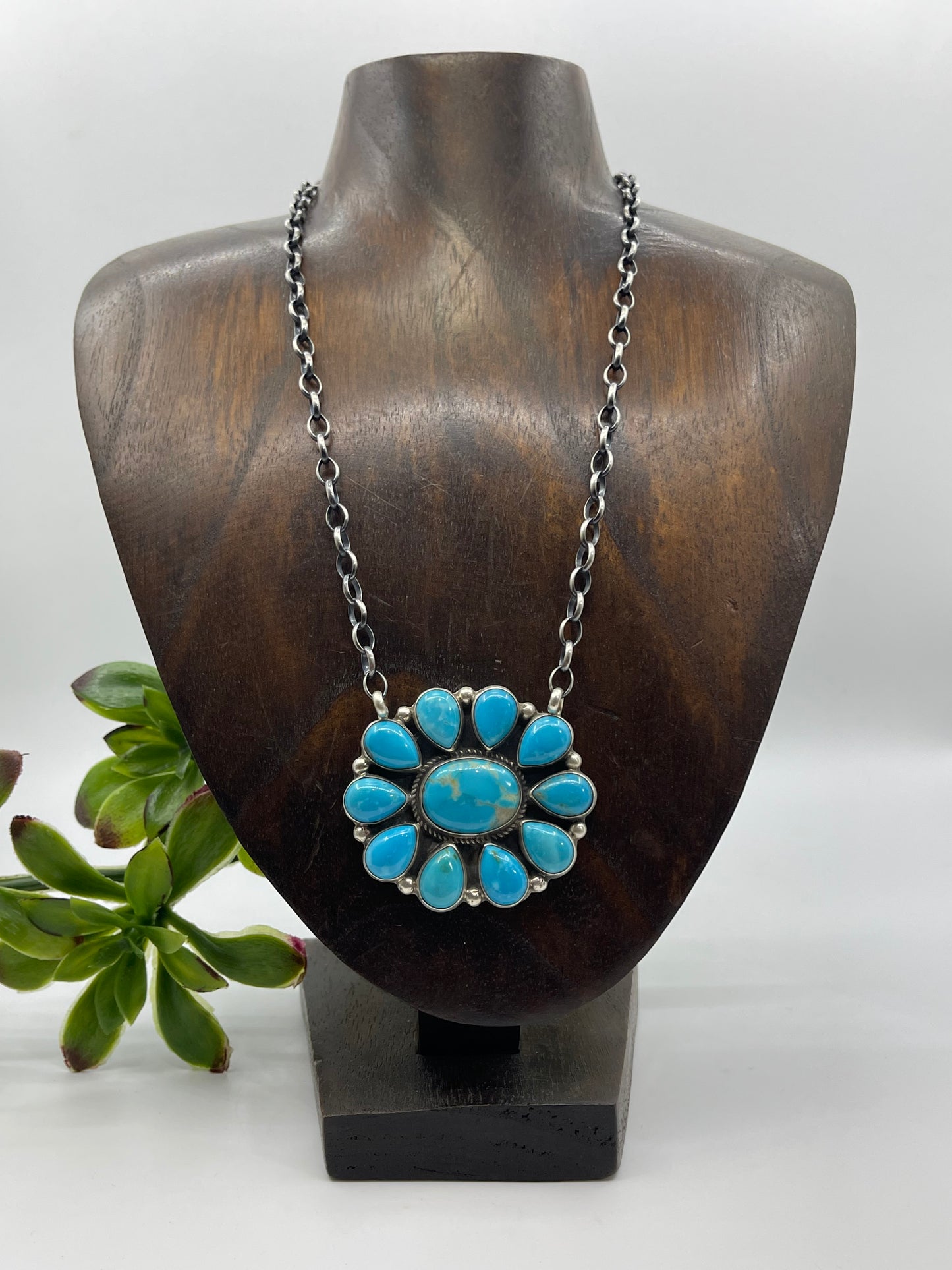 18" Kingman Turquoise Cluster Necklace by Geraldine James, Navajo