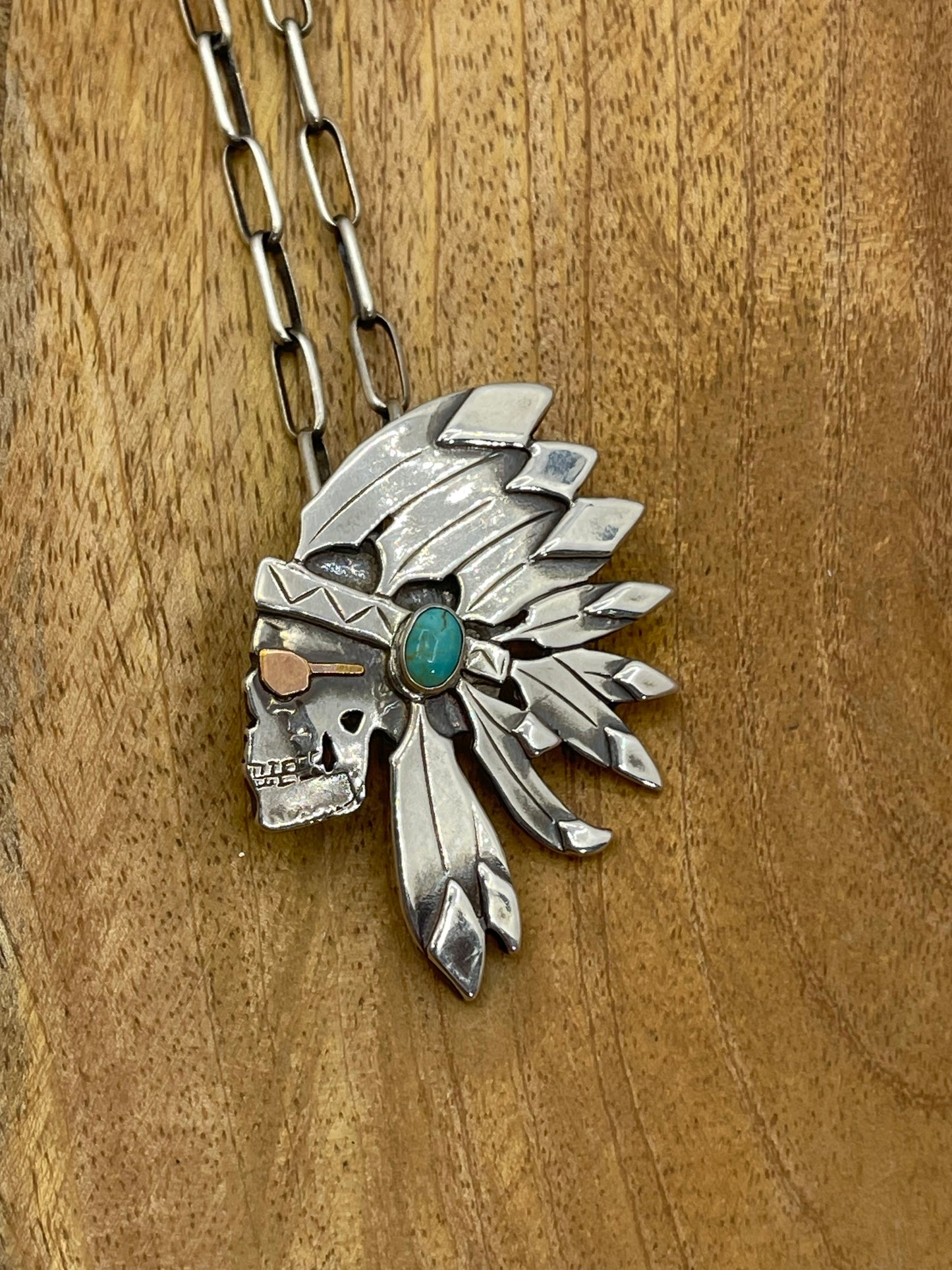 22" Silver Skull & Headdress with 14K Gold Sunglasses Necklace