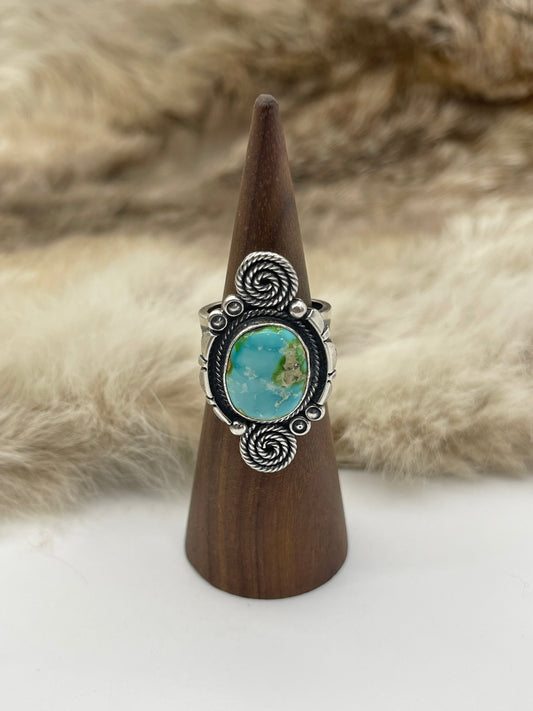 7.5 Sonoran Gold Turquoise Ring with Spiral by Marita Benally, Navajo