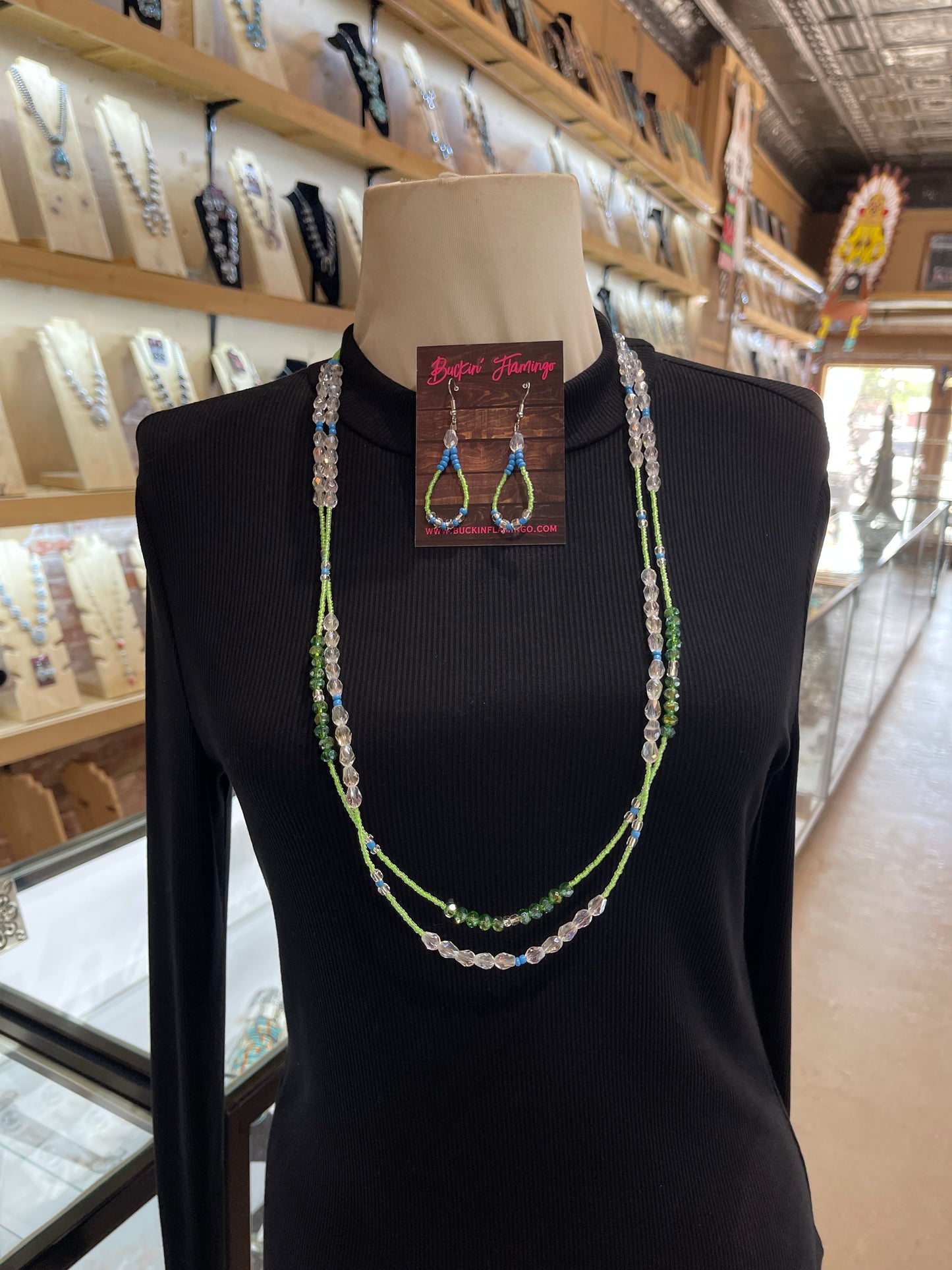 30” Beaded Necklace and Earring Set by Lillian & Vernon Steele, Apache