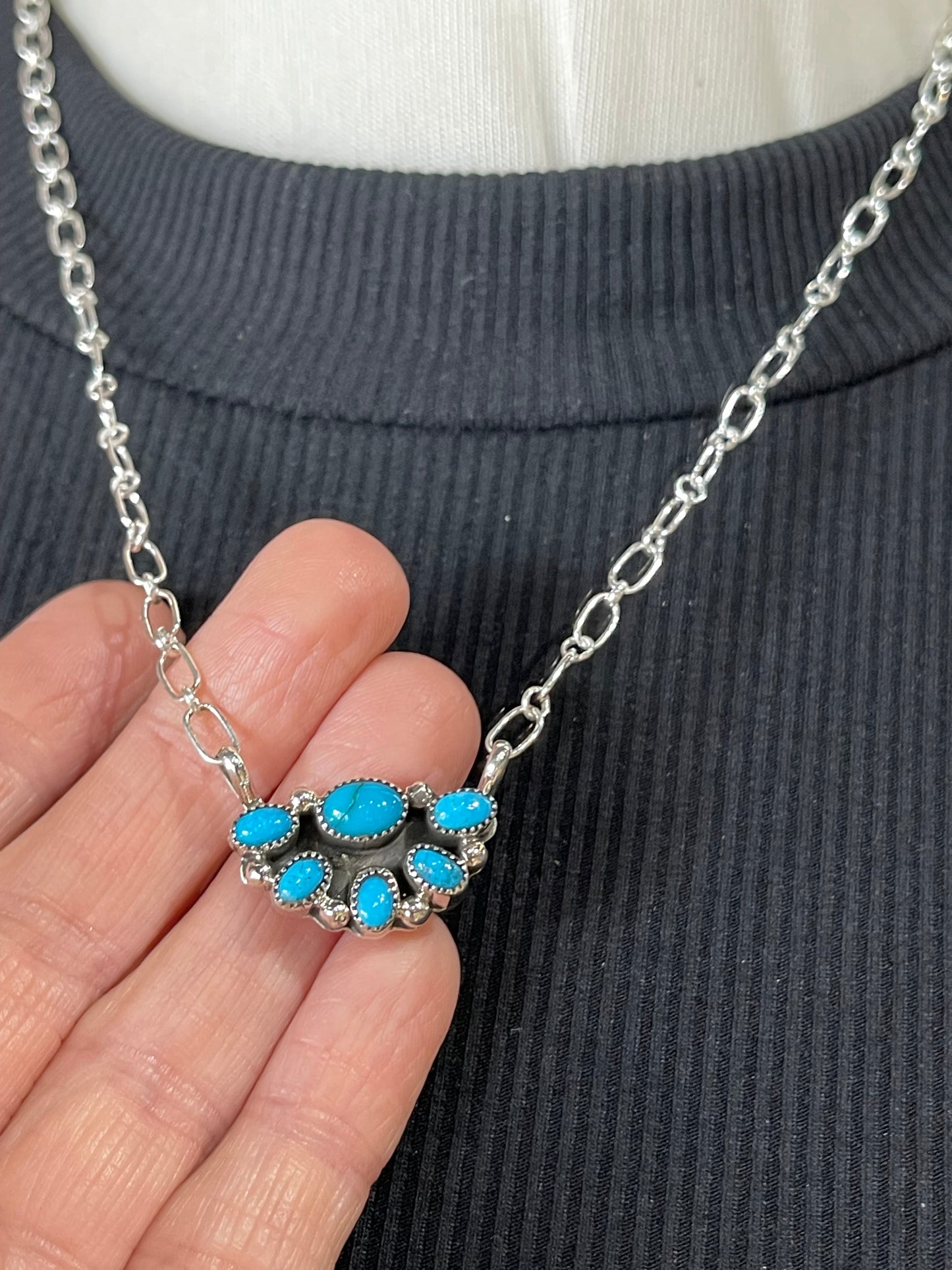 Dainty 19" Turquoise Half Cluster Necklace by Suzanna Johnson, Navajo