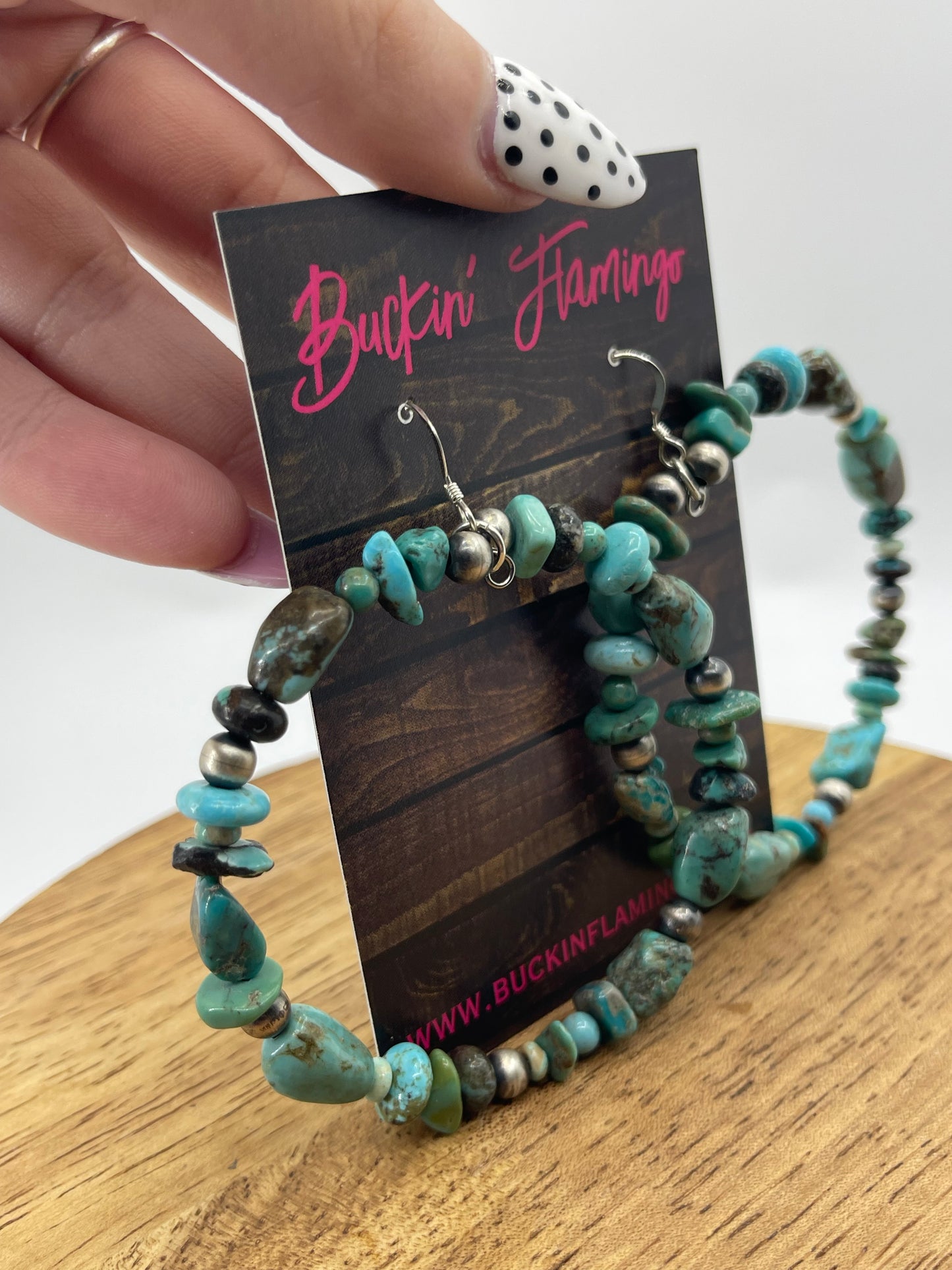 Natural Chunky Turquoise Dangle Hoop Earrings by Tammy Nolcott, Navajo