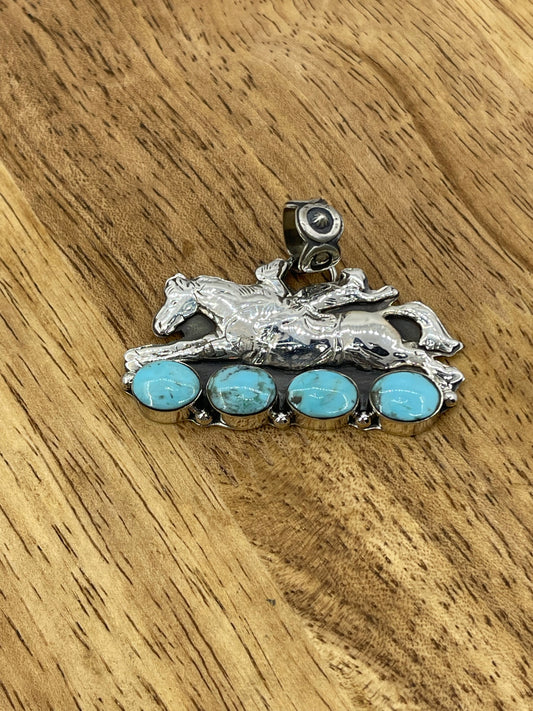 4 Stone Turquoise Horse Pendant with a 9mm Bale by Evangeline Perry, Navajo
