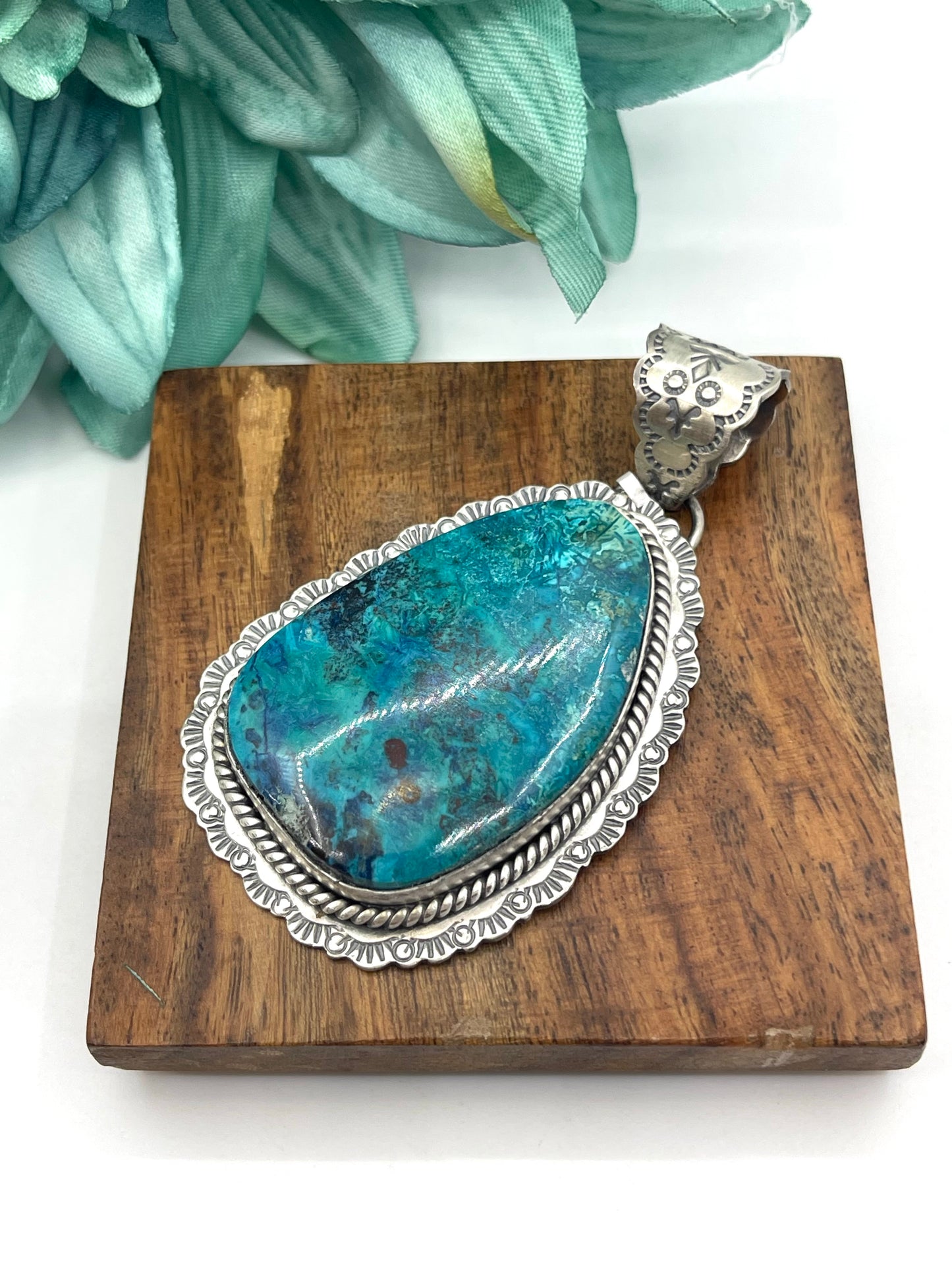 Chrysocolla Pendant with 10.5mm Bale by Jeff Largo, Navajo