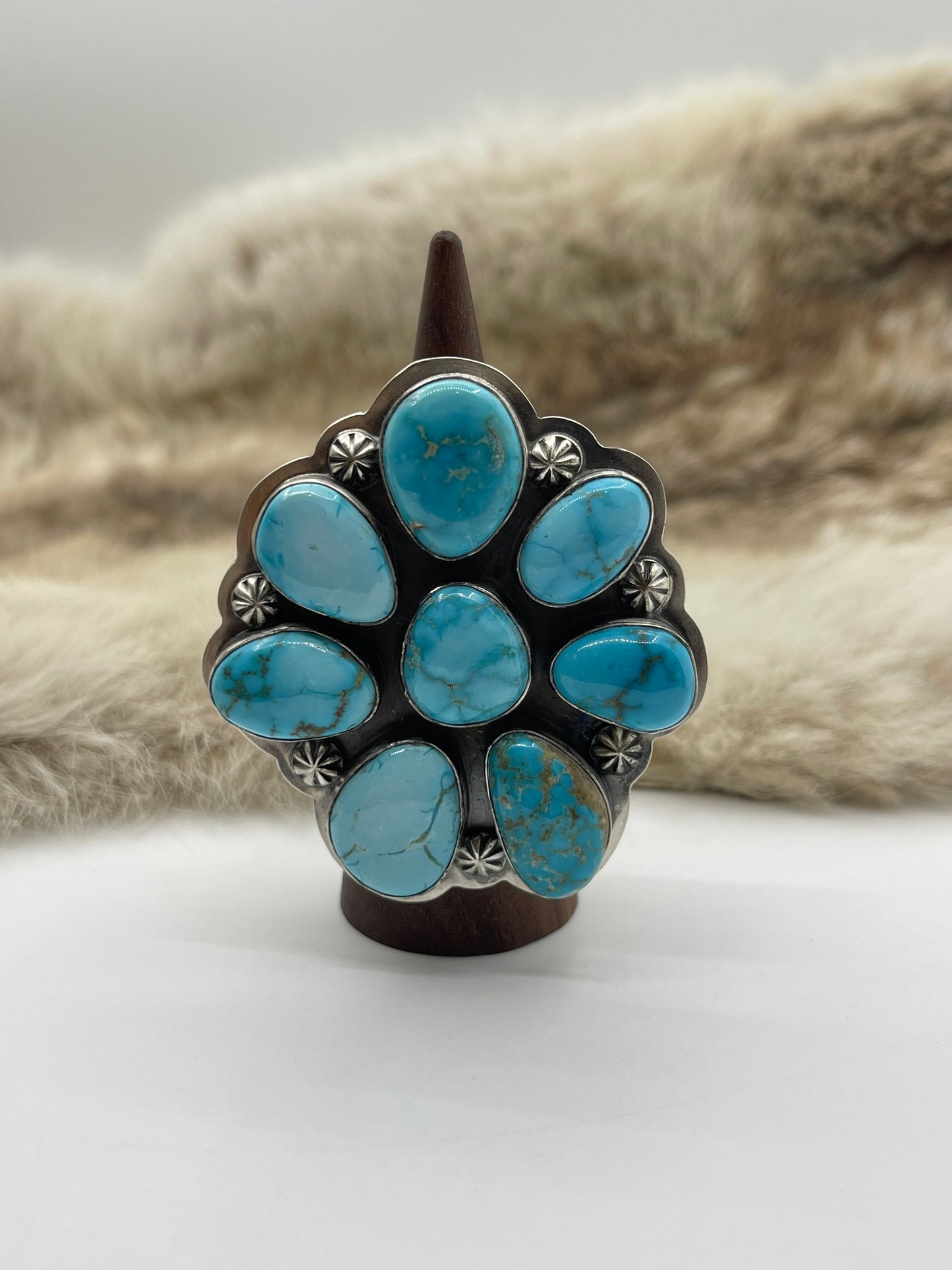 7.0-11.0 High Grade Kingman Turquoise Cluster Adjustable Ring by Gabby Jurado, Mexican