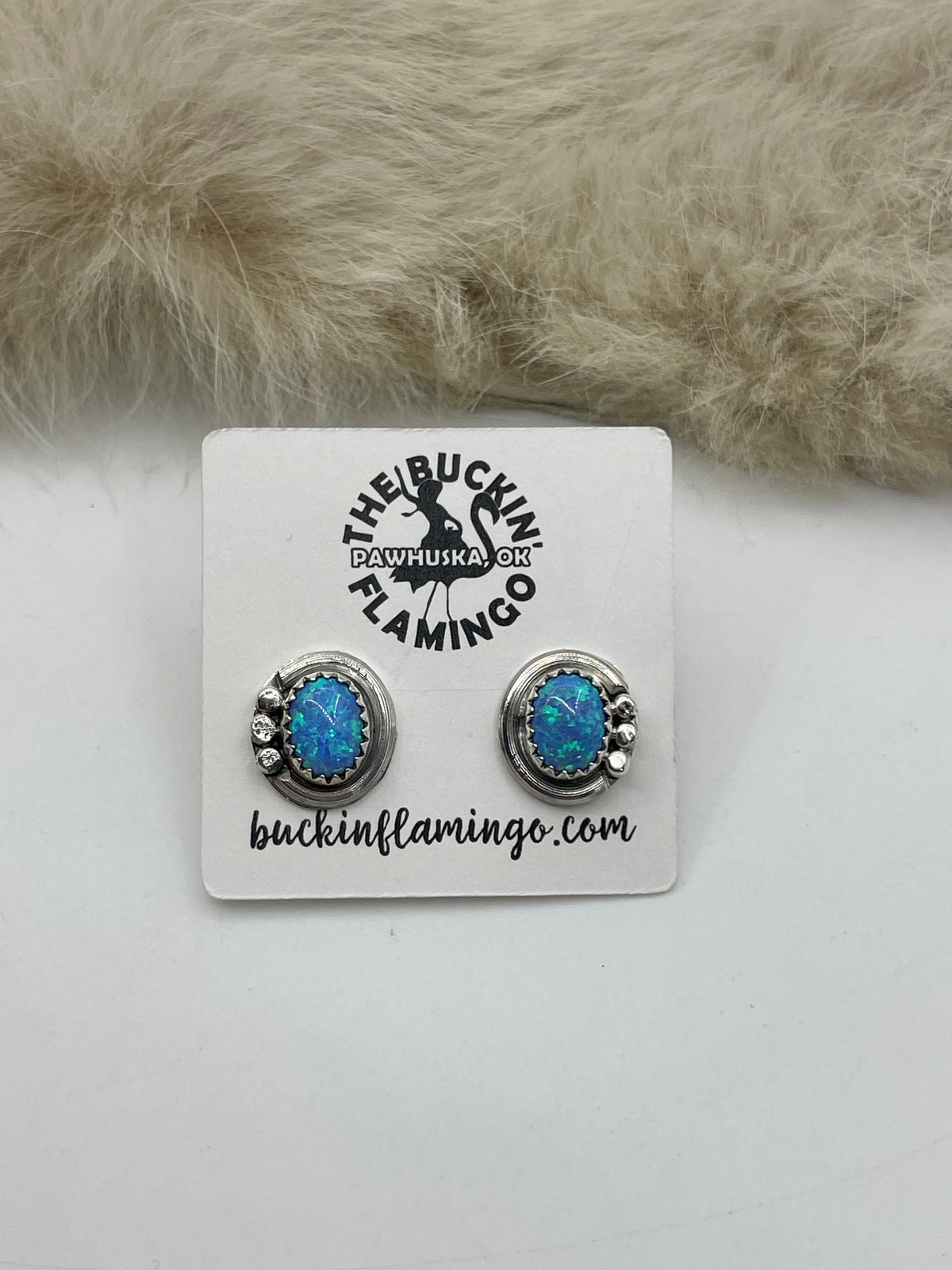 Blue Opal Round Earring by Rita Largo, Navajo