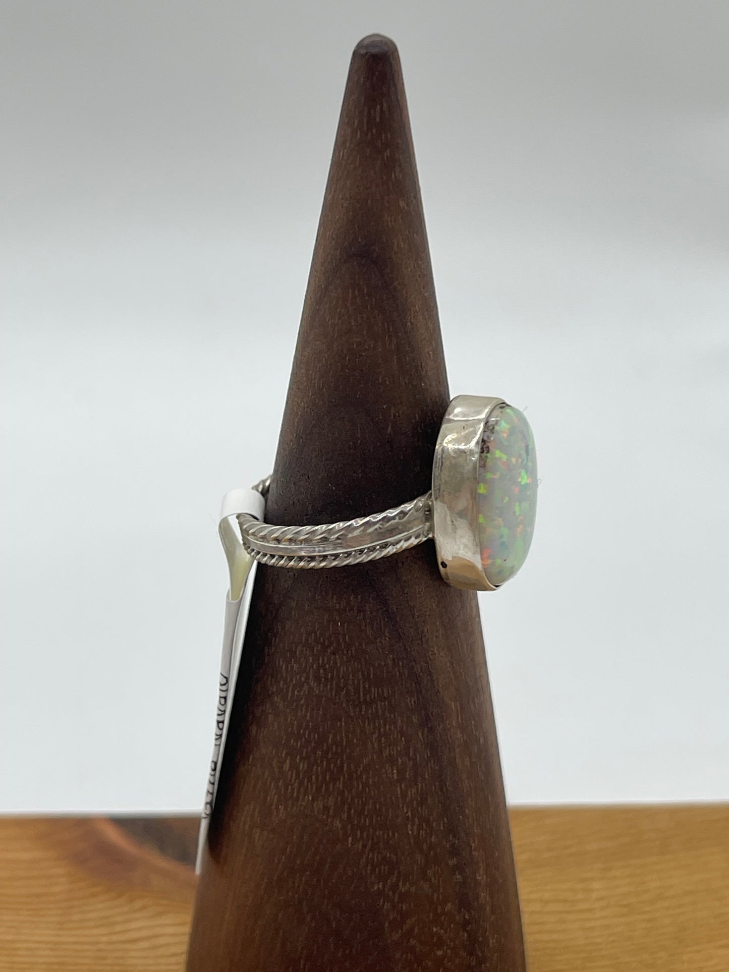 5.0 White Opal Oval Ring by Isabelle Yazzie, Navajo