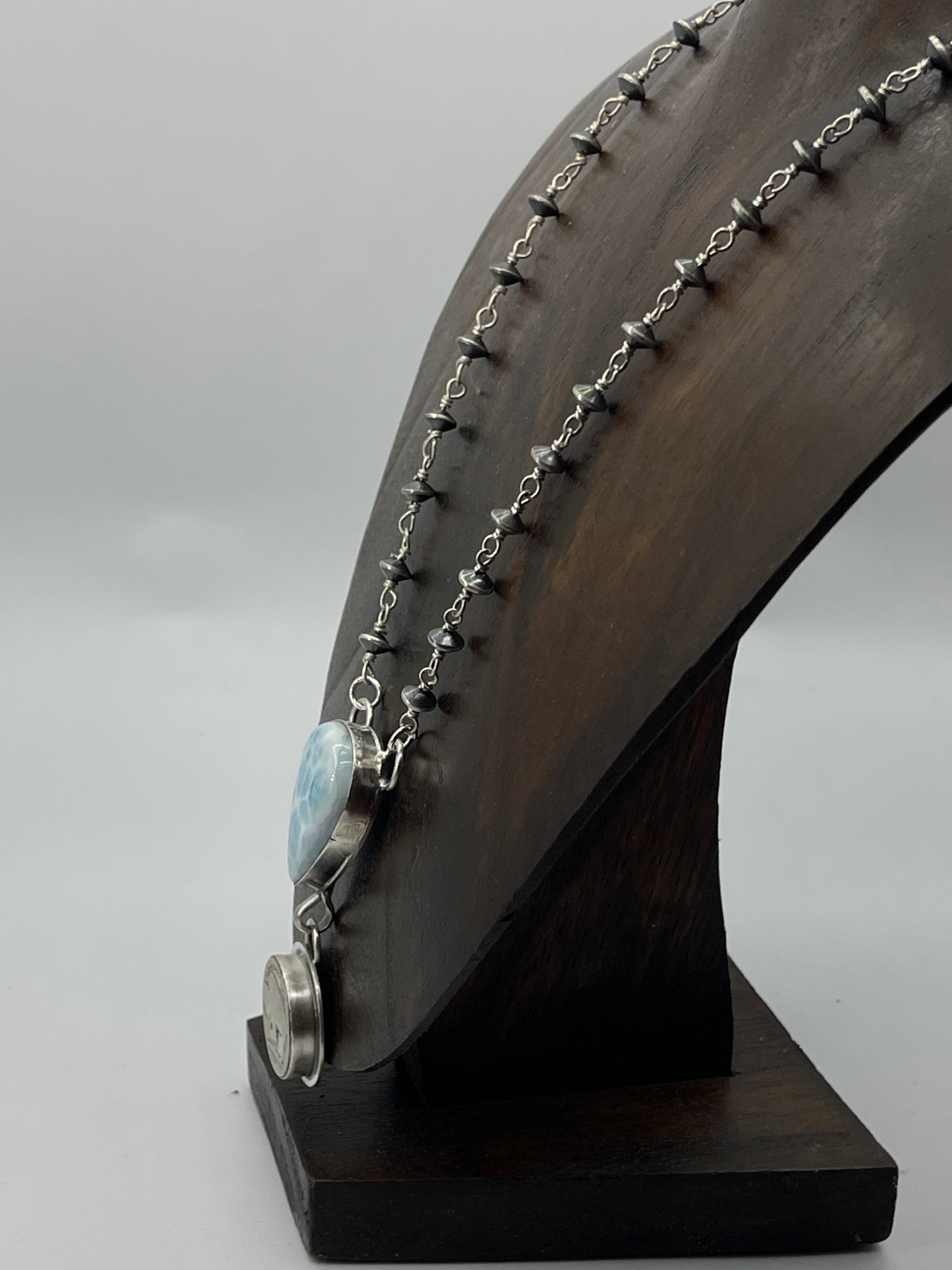 18" Larimar Rosary Style Necklace by Calvin Delgarito, Navajo