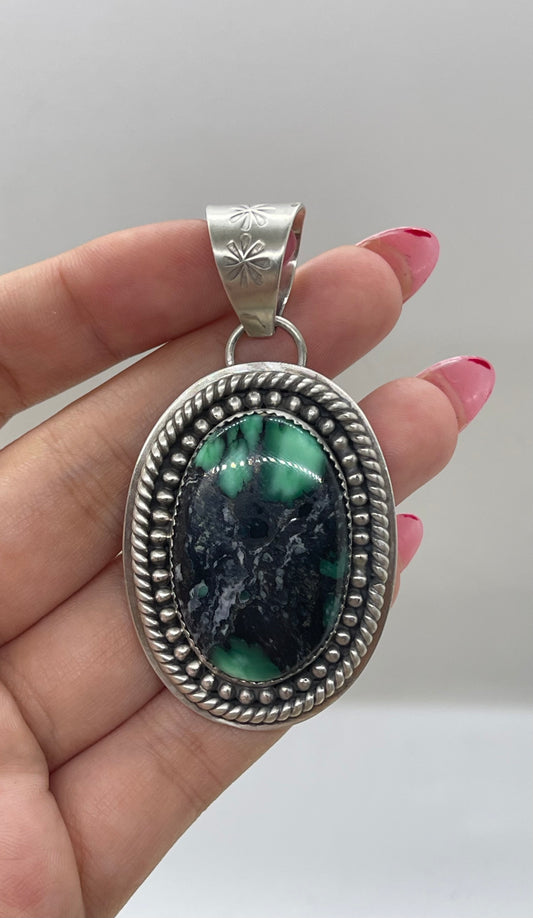 11.2mm Bail Emerald Rose Variscite Pendant by Kevin Begay, Navajo