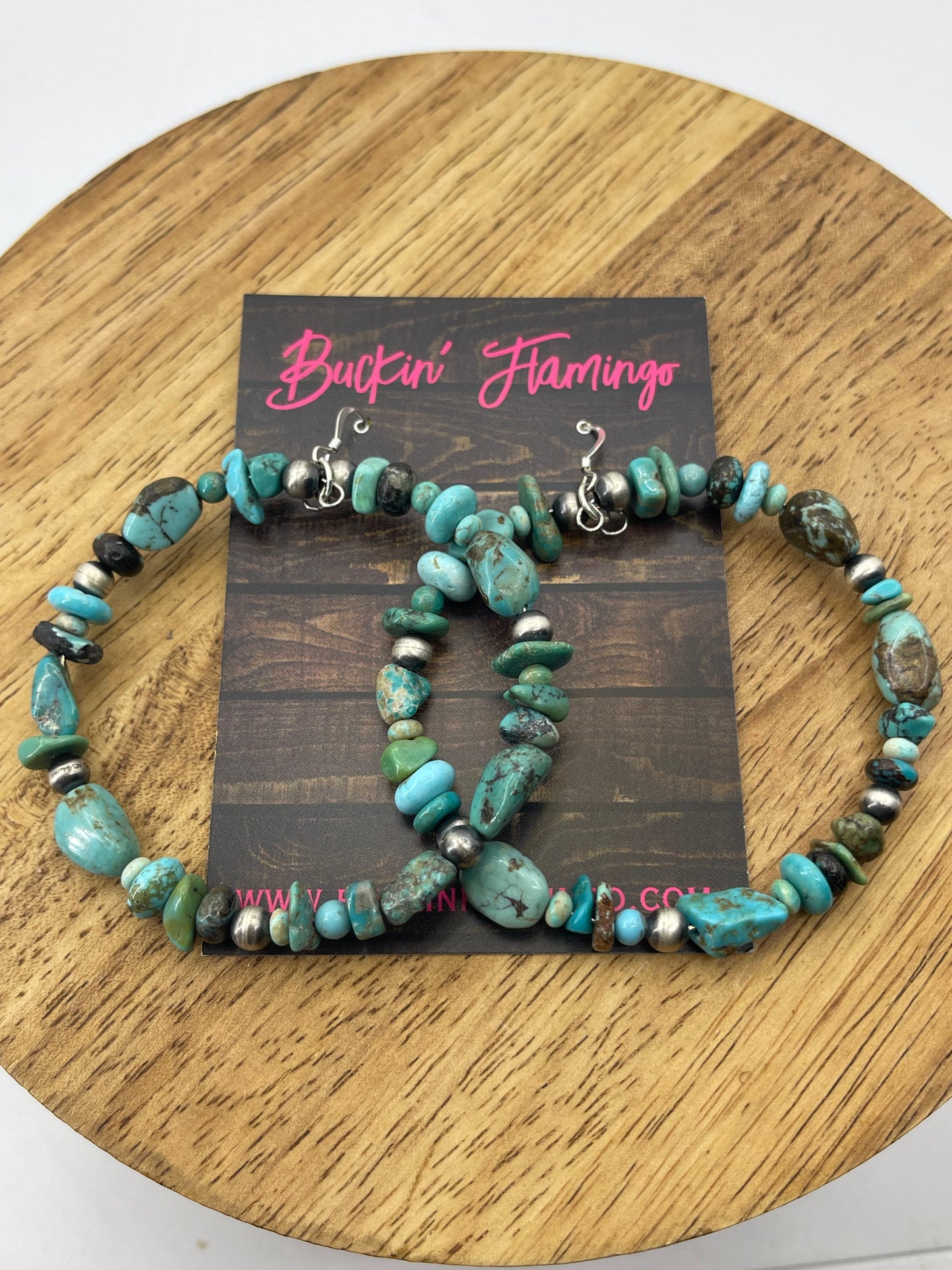 Natural Chunky Turquoise Dangle Hoop Earrings by Tammy Nolcott, Navajo