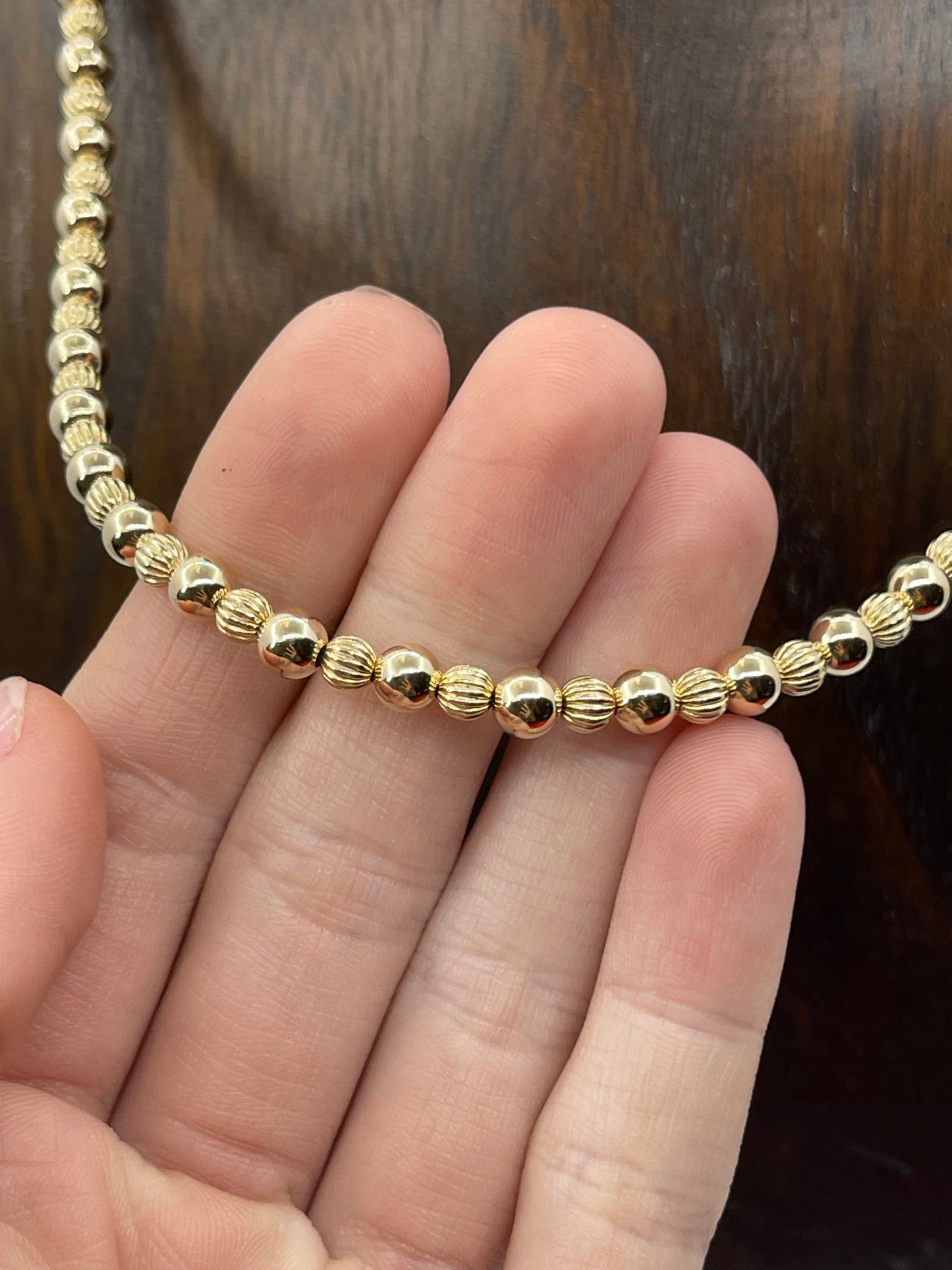 16"+3" 5mm 14k Gold Filled Alternating Beaded Necklace