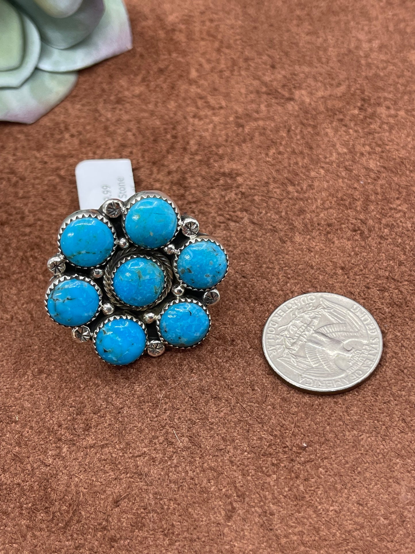 10.0 7 Stone Turquoise Cluster Ring by Charlene Yazzie, Navajo