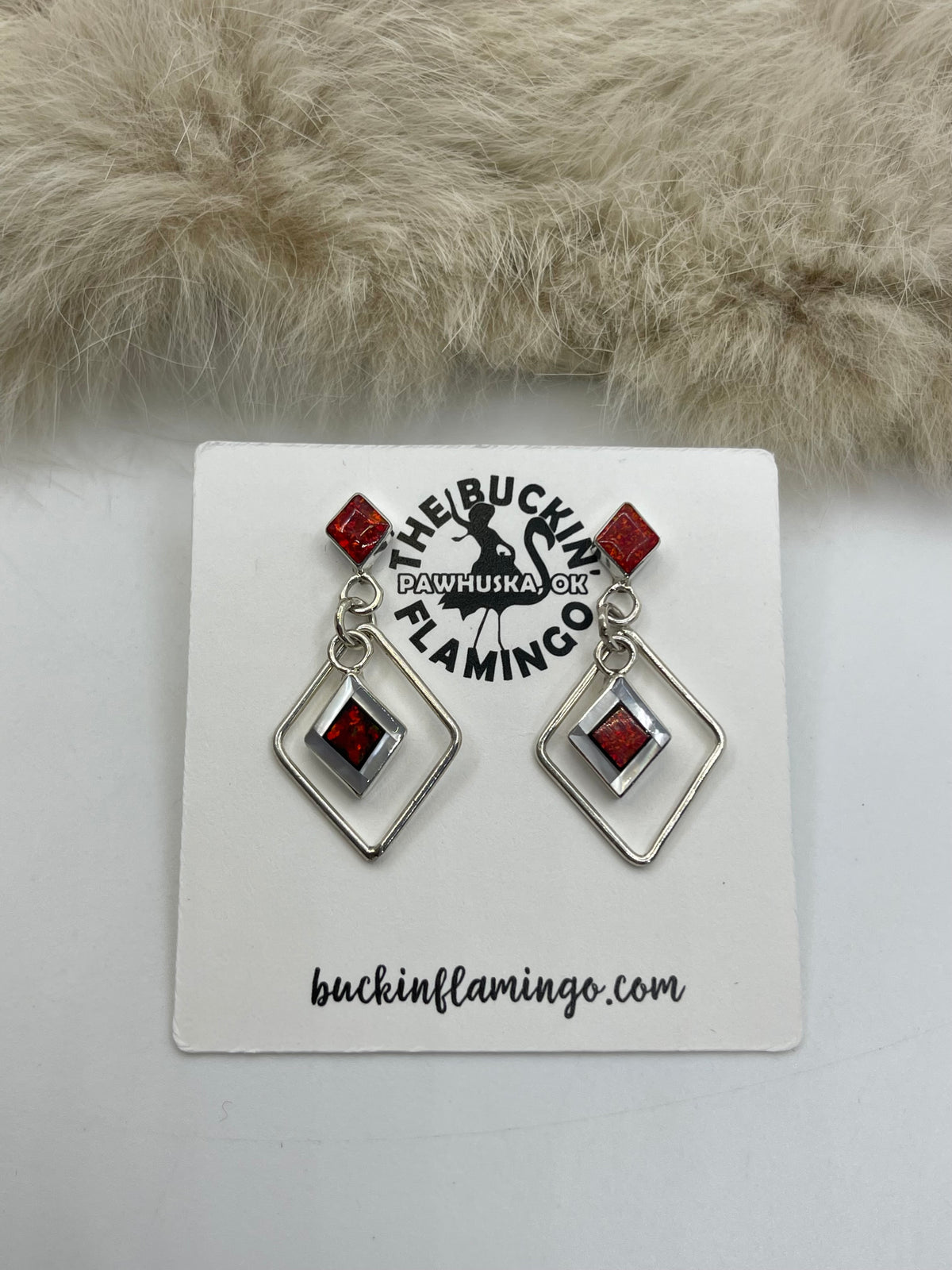Red Opal Earrings by Willis Kallestewa, Zuni