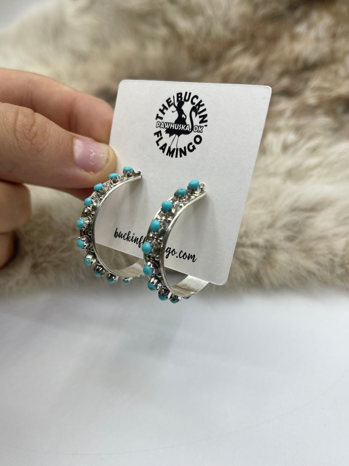 Zuni Snake Eye Hoop Earrings W/Turquoise by Joanne Cheama, Zuni