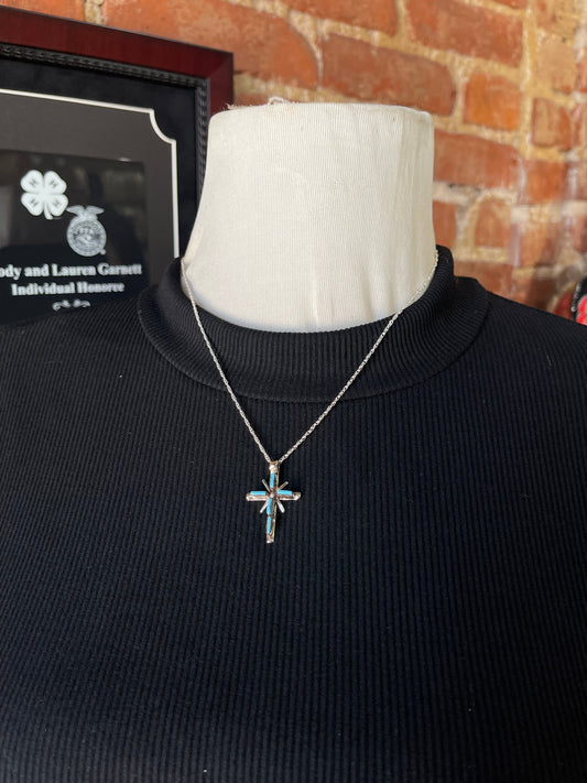 18" Zuni Needlepoint Cross Pendant by Jill Peywa