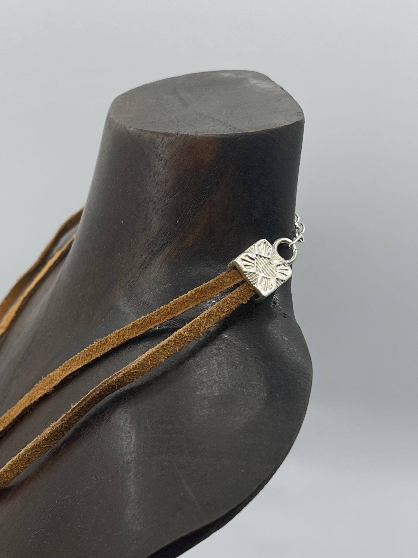 12"+3" Leather Necklace with Turquoise Pendant