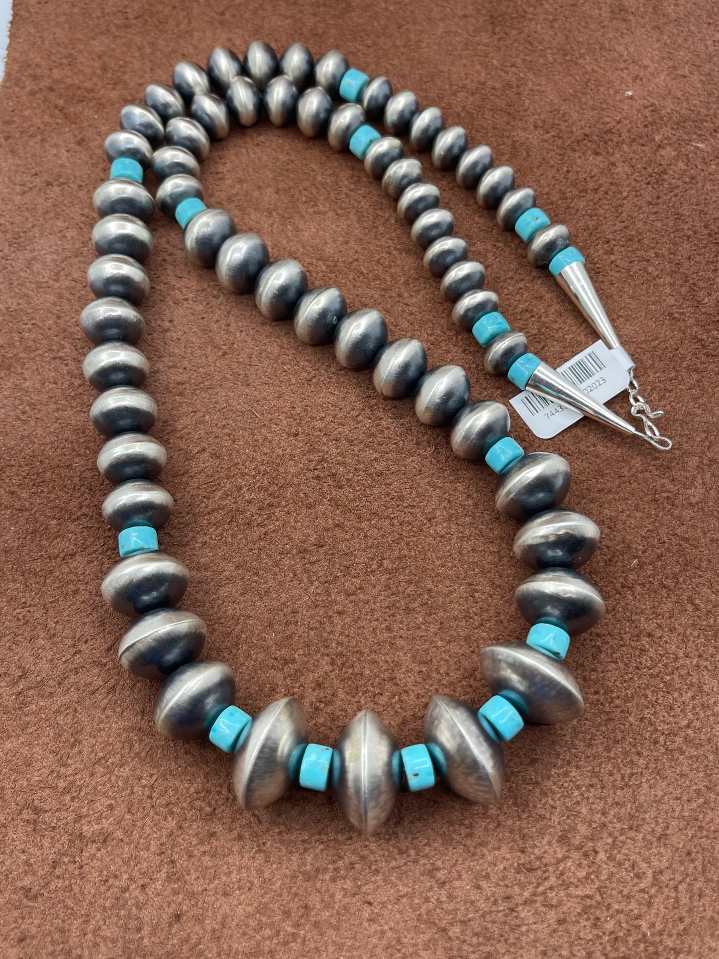 28" 11mm-22mm Handmade Navajo Pearls and Graduated Turquoise Necklace and Earrings Set by Sharon Cooley, Navajo