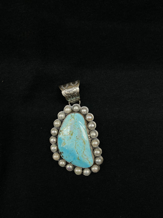 Turquoise and Freshwater Pearls Pendant with a 12mm Bale by Kevin Begay, Navajo