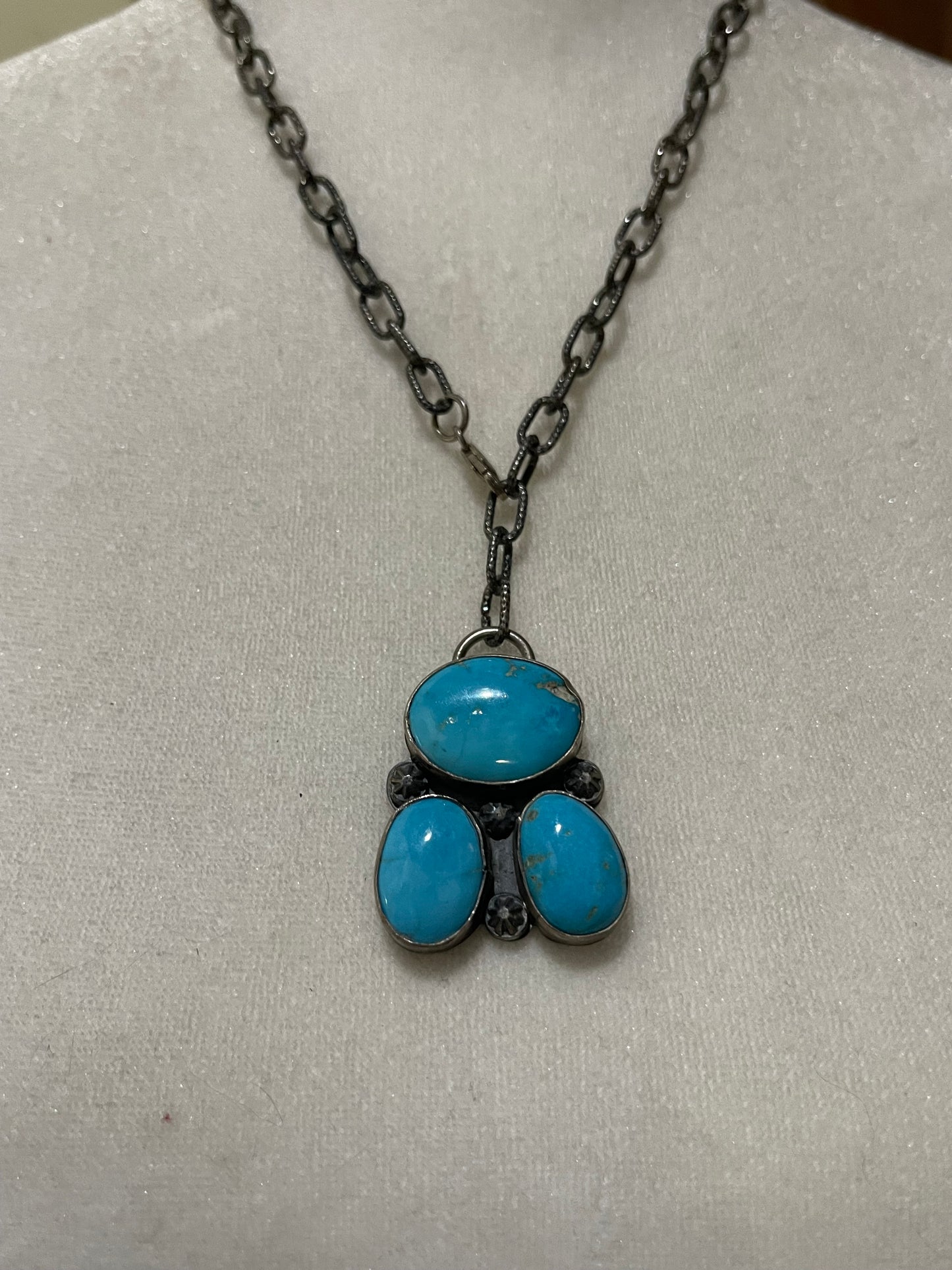 20" 3 Stone Sleeping Beauty Turquoise Lariat Style Necklace by Bison, Navajo