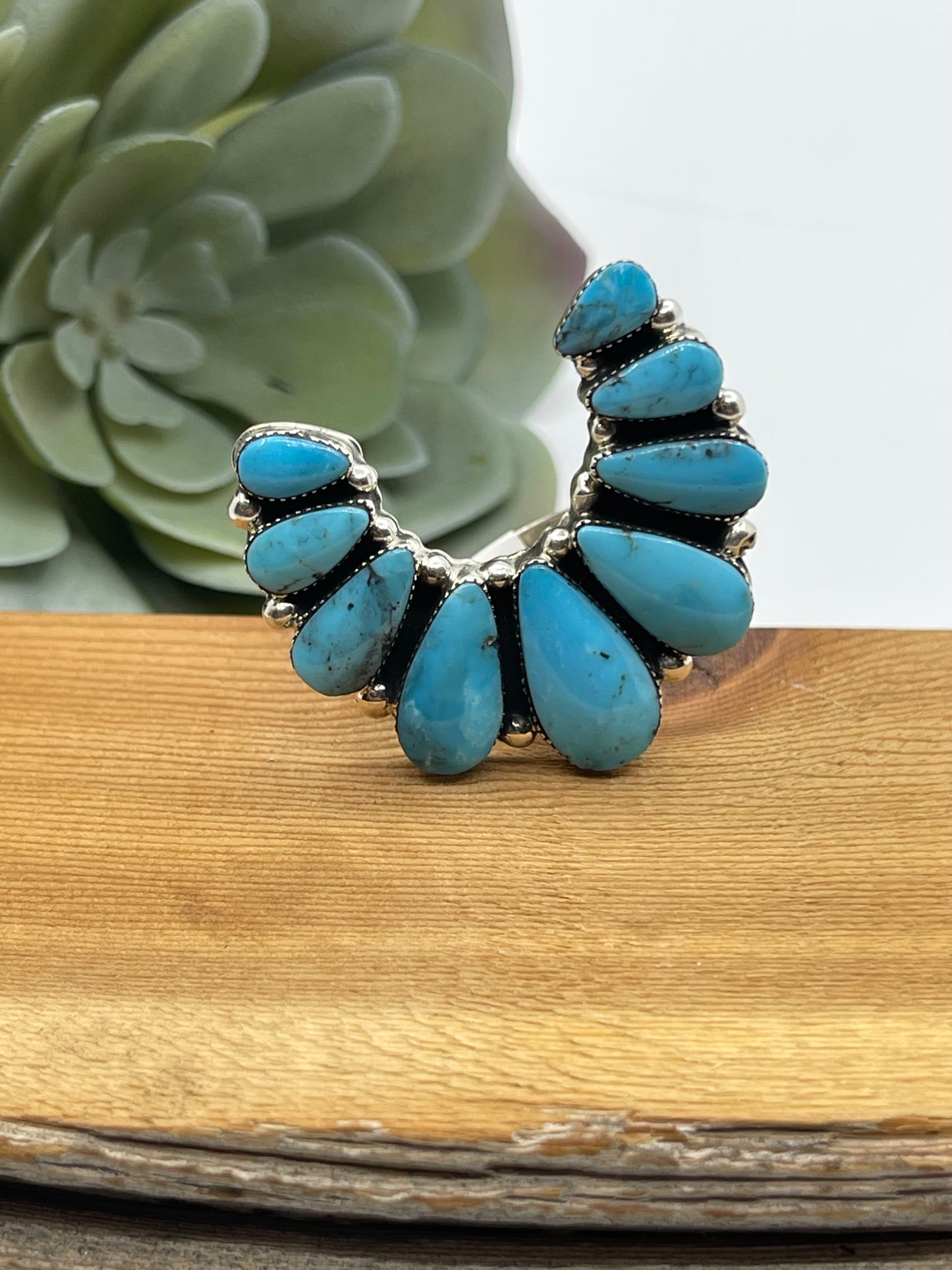 8.0 Kingman Turquoise Naja Ring by Charlene Yazzie, Navajo