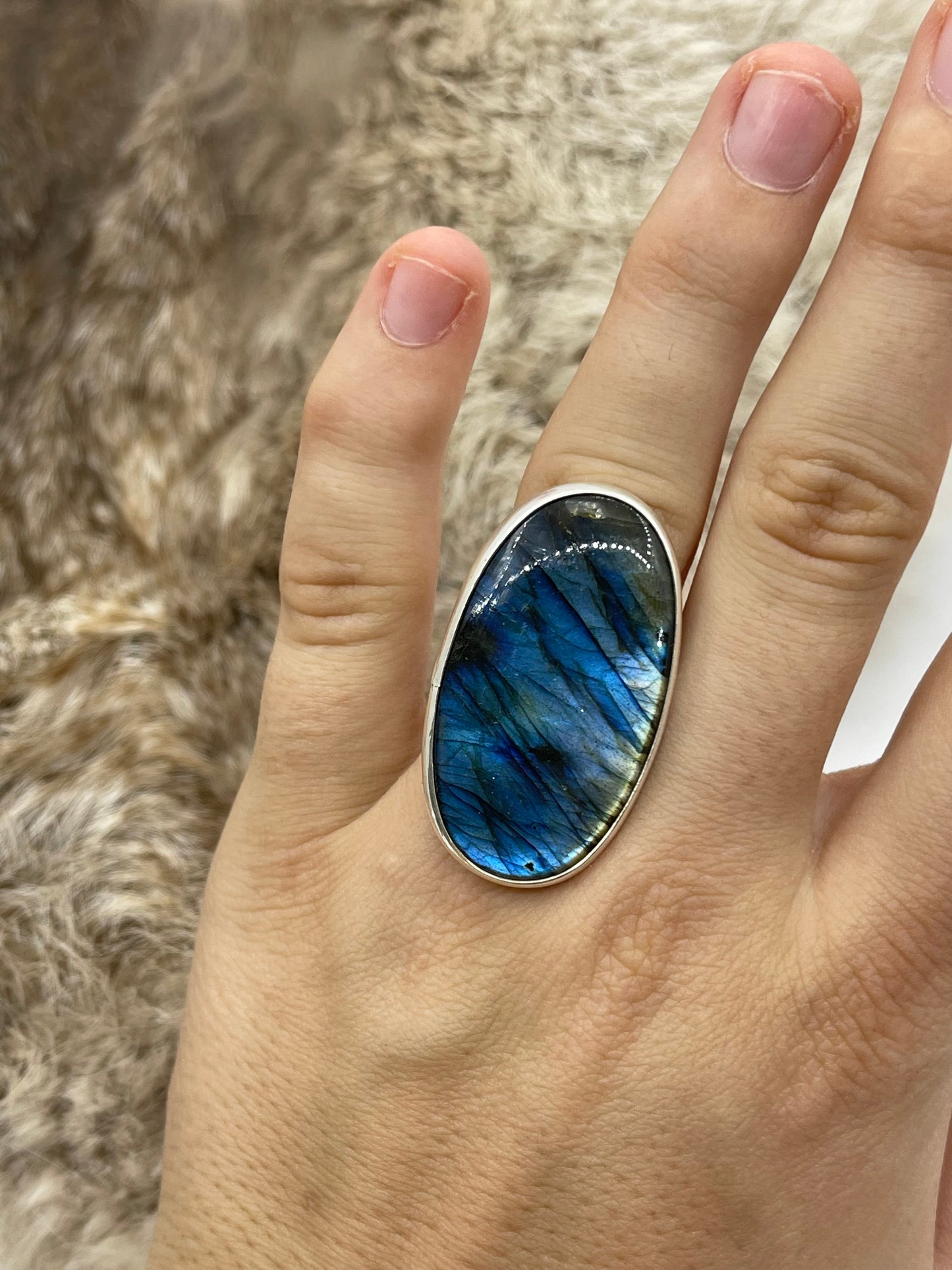 8.5 Labradorite Ring by Lawrence Willie, Navajo