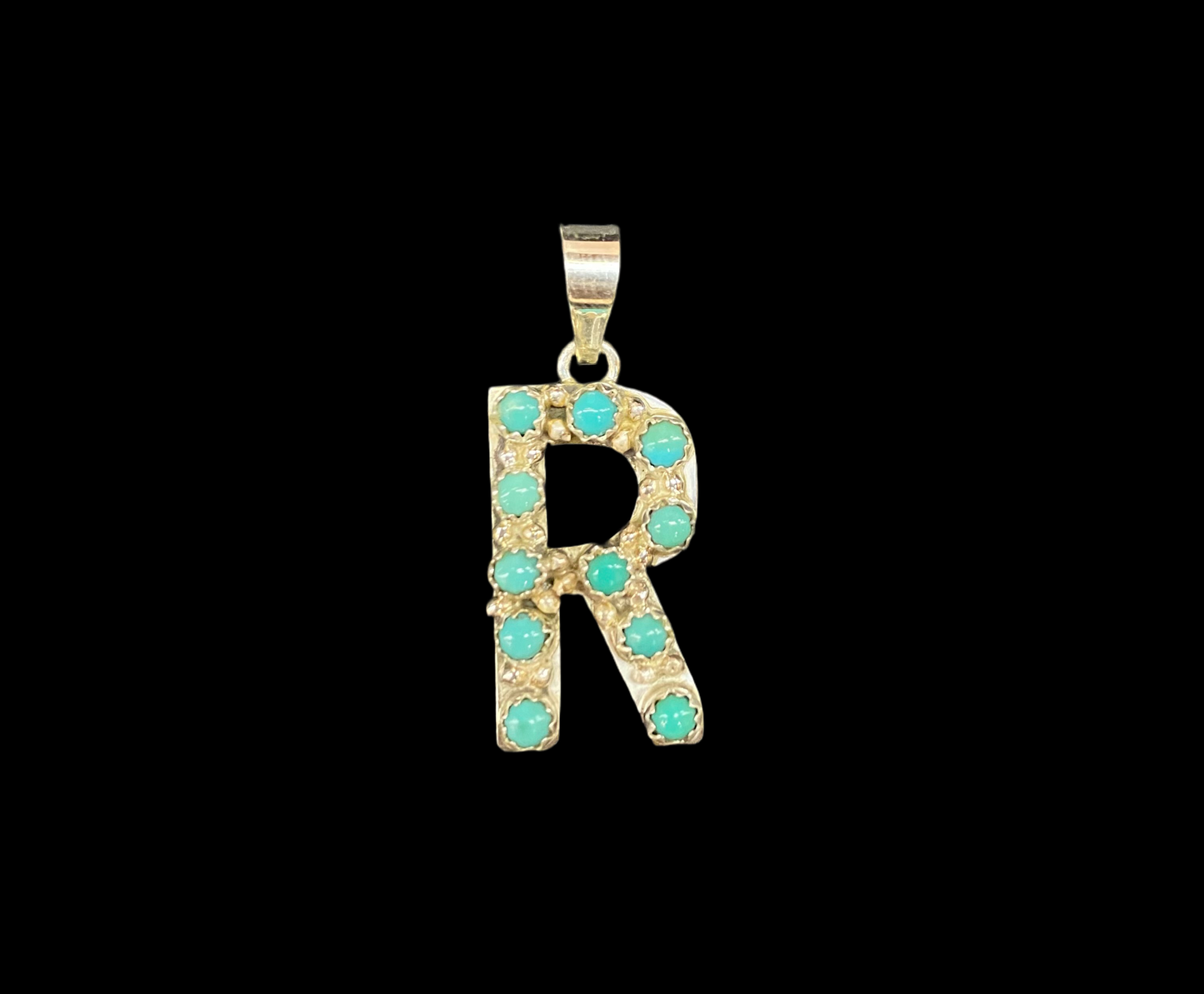 "R" Turquoise Pendant by Scott Skeets, Navajo