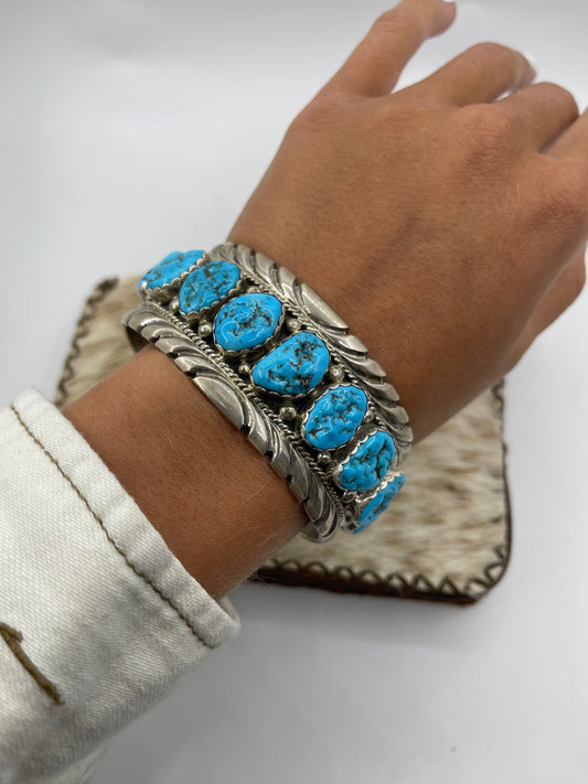 7 1/4" 11 Turquoise Stone Cuff by Maryann Spencer, Navajo