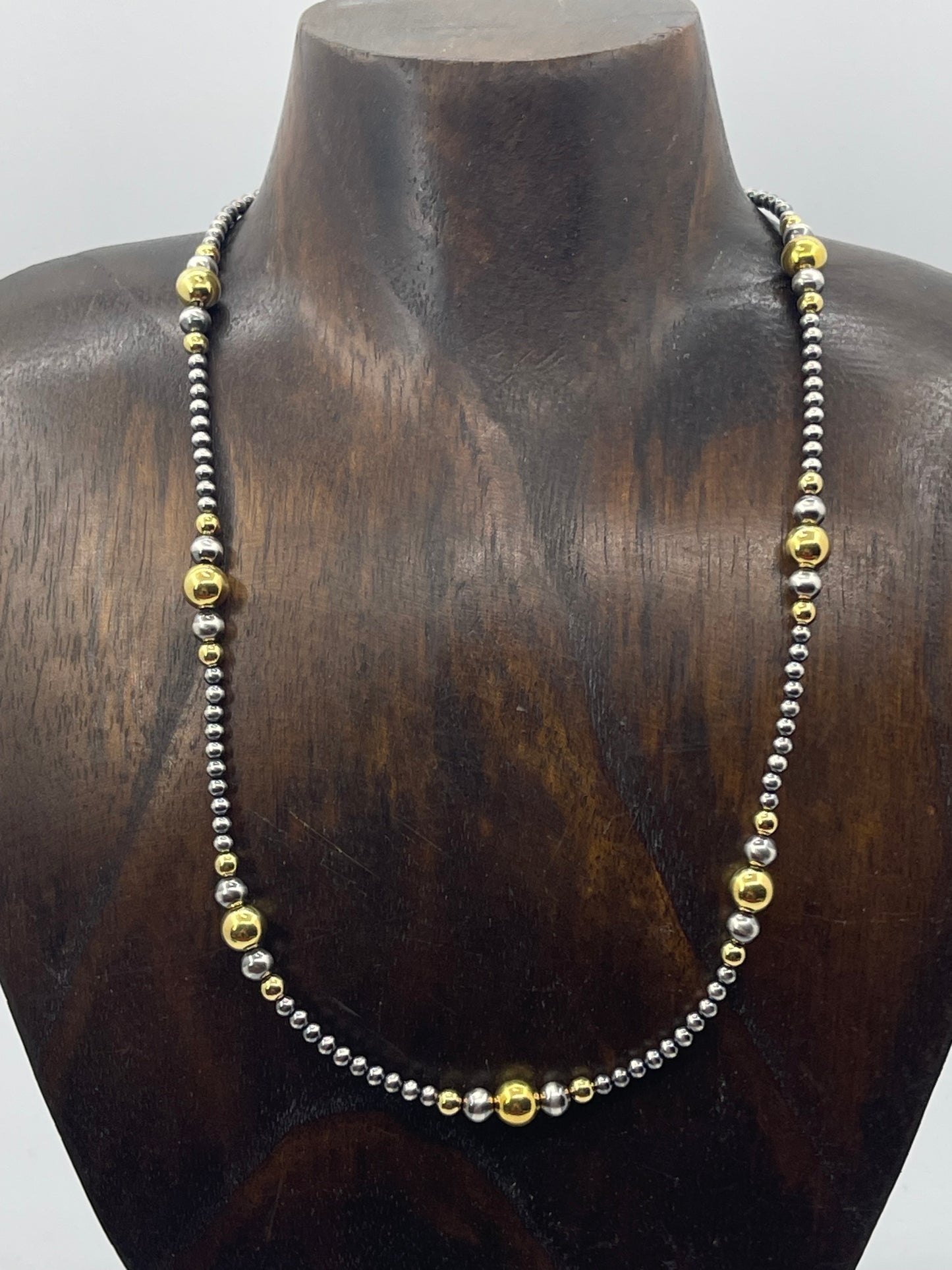18" 3mm-7mm Navajo Pearls and 14k Gold Beaded Necklace, Navajo