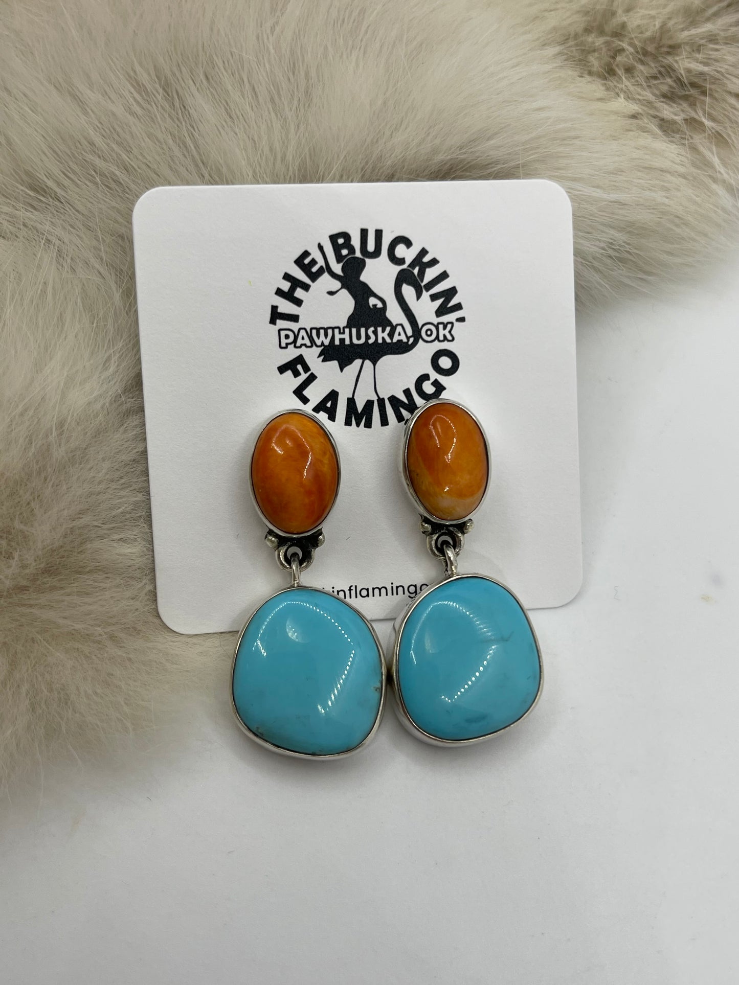 2 Stone Spiny Oyster And Turquoise Dangle Earrings