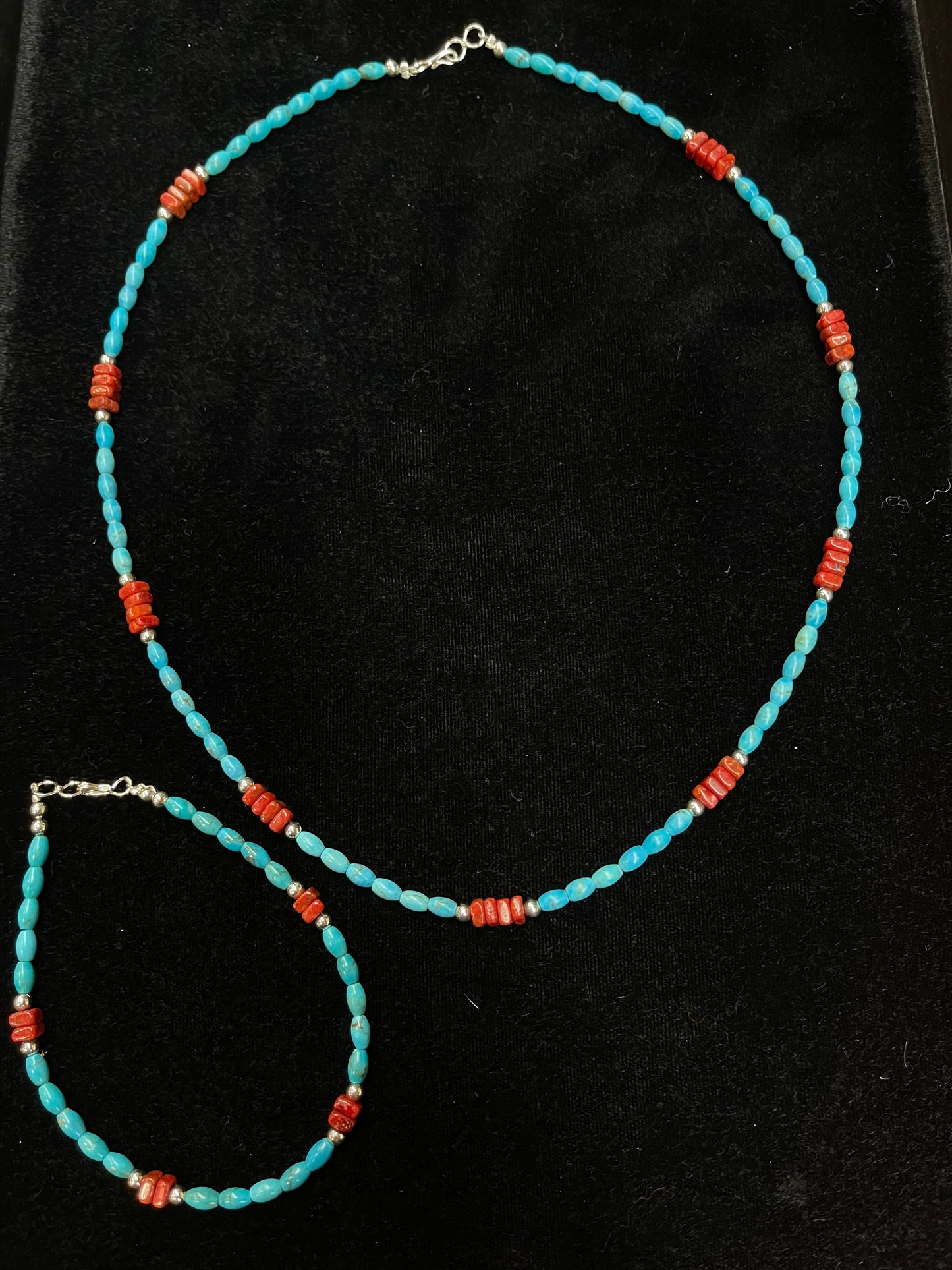 18" Turquoise and Coral Necklace with 7 3/4" Bracelet