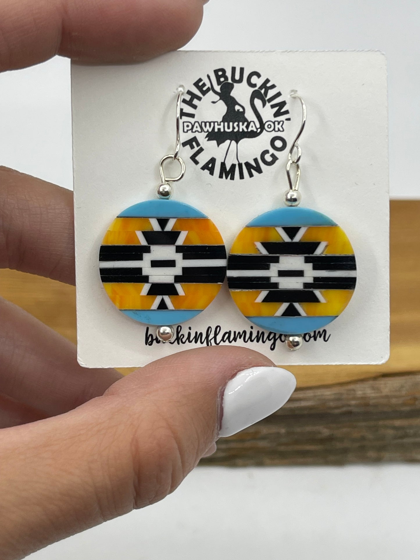 Inlay Round Dangle Earrings