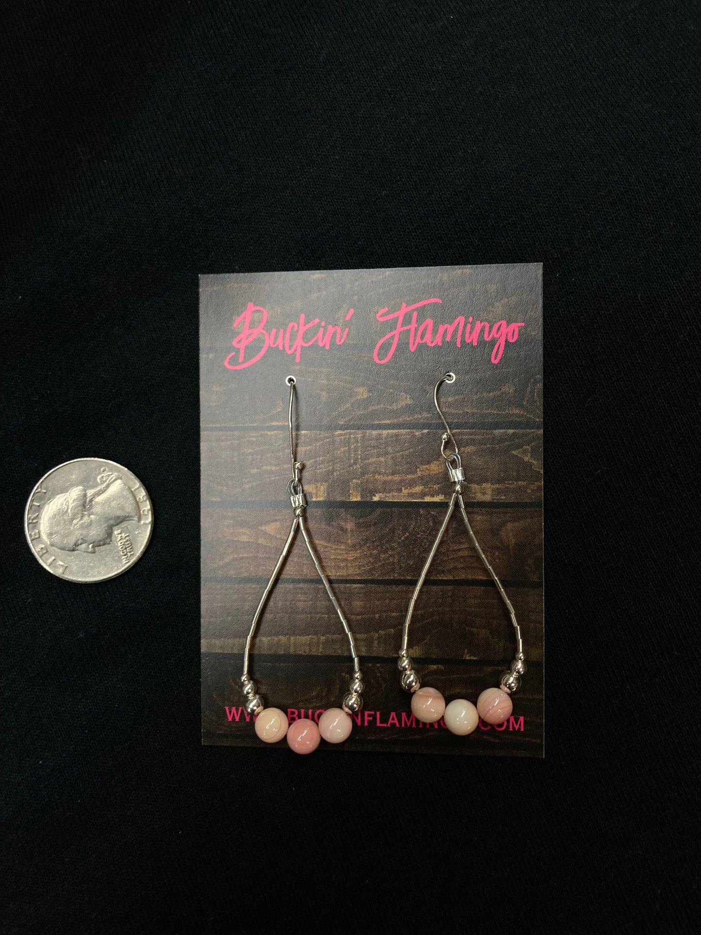 Pink Conch Shell and Liquid Silver Teardrop Dangle Earrings