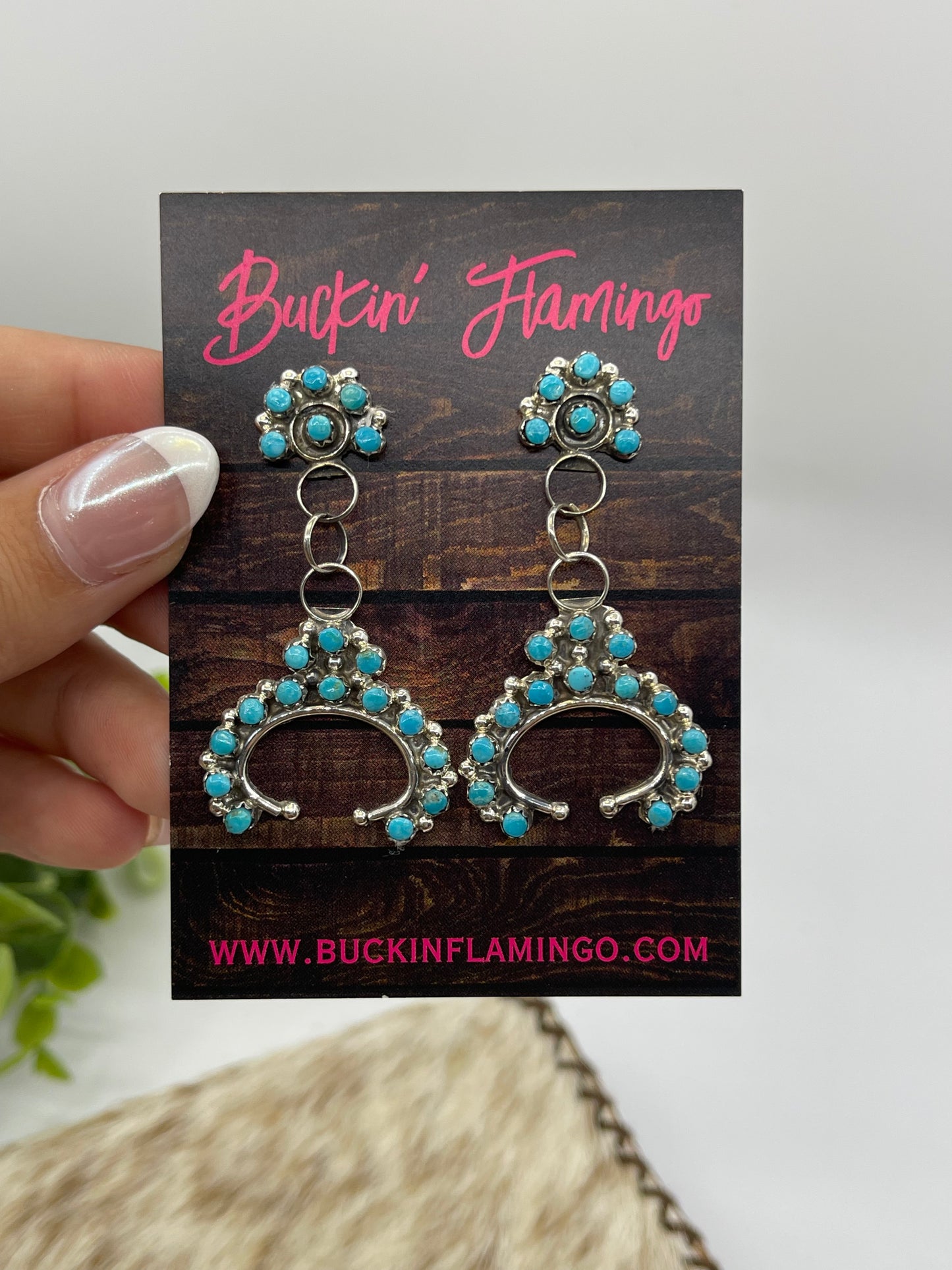 Zuni Snake Eye Naja Post Dangle Earrings by Joan Cheama, Zuni