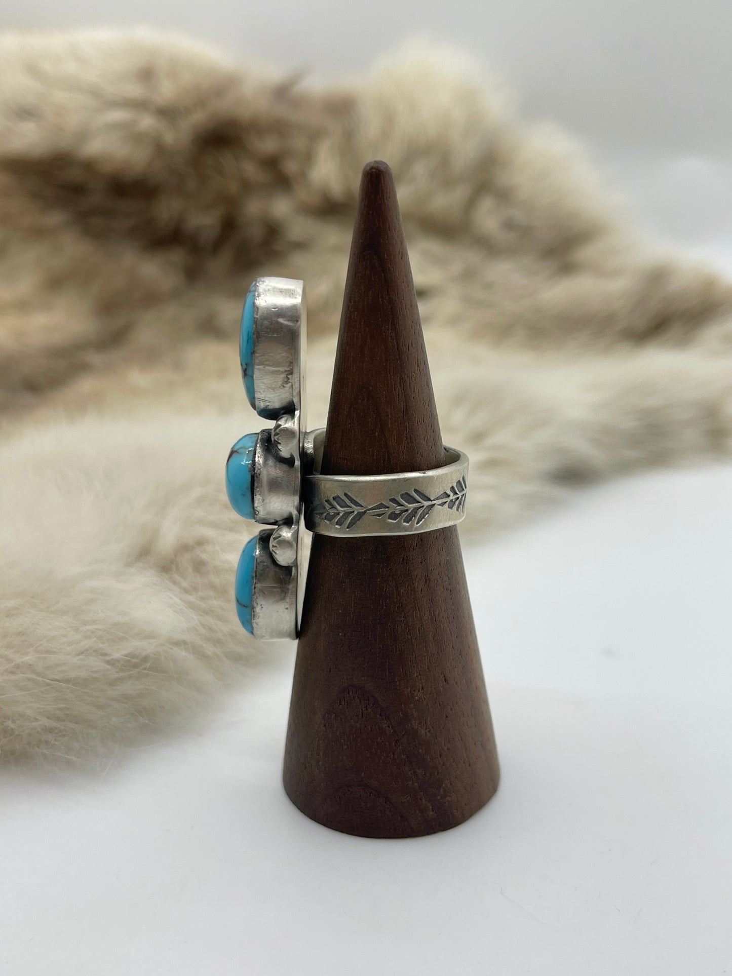 3 Stone Egyptian Turquoise Adjustable Ring (8.0-11.0) by Happy Piasso, Navajo