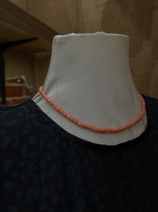 16" Pink Coral Cylinder Necklace