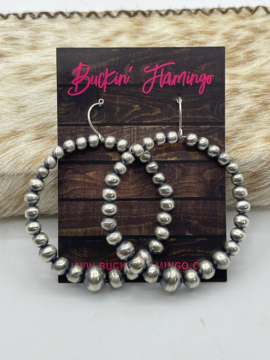 Handmade Graduated Navajo Pearl Dangle Hoop Earrings by Amanda Larry, Navajo