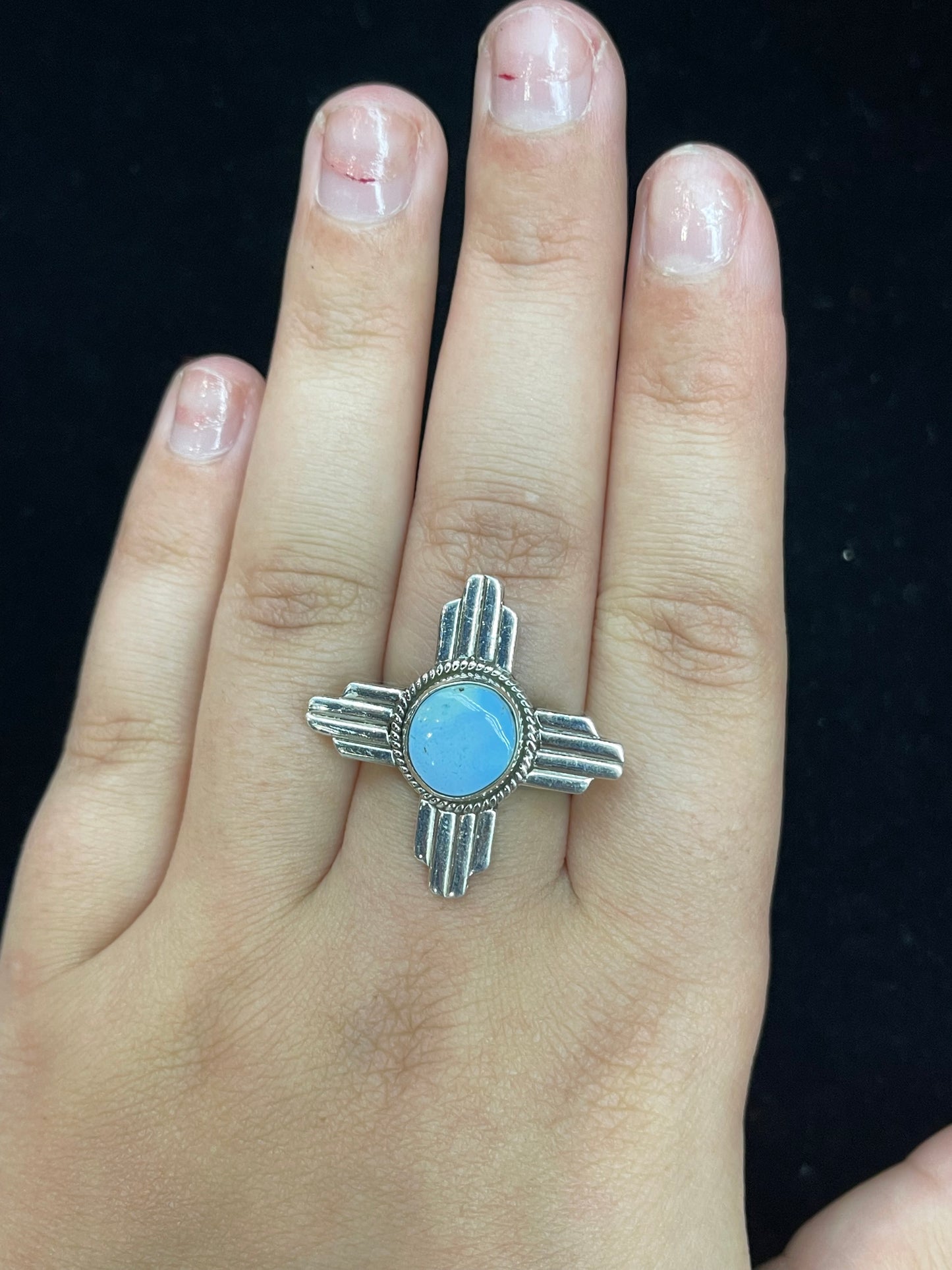 Adjustable Golden Hills Turquoise Ring with Zia Symbol