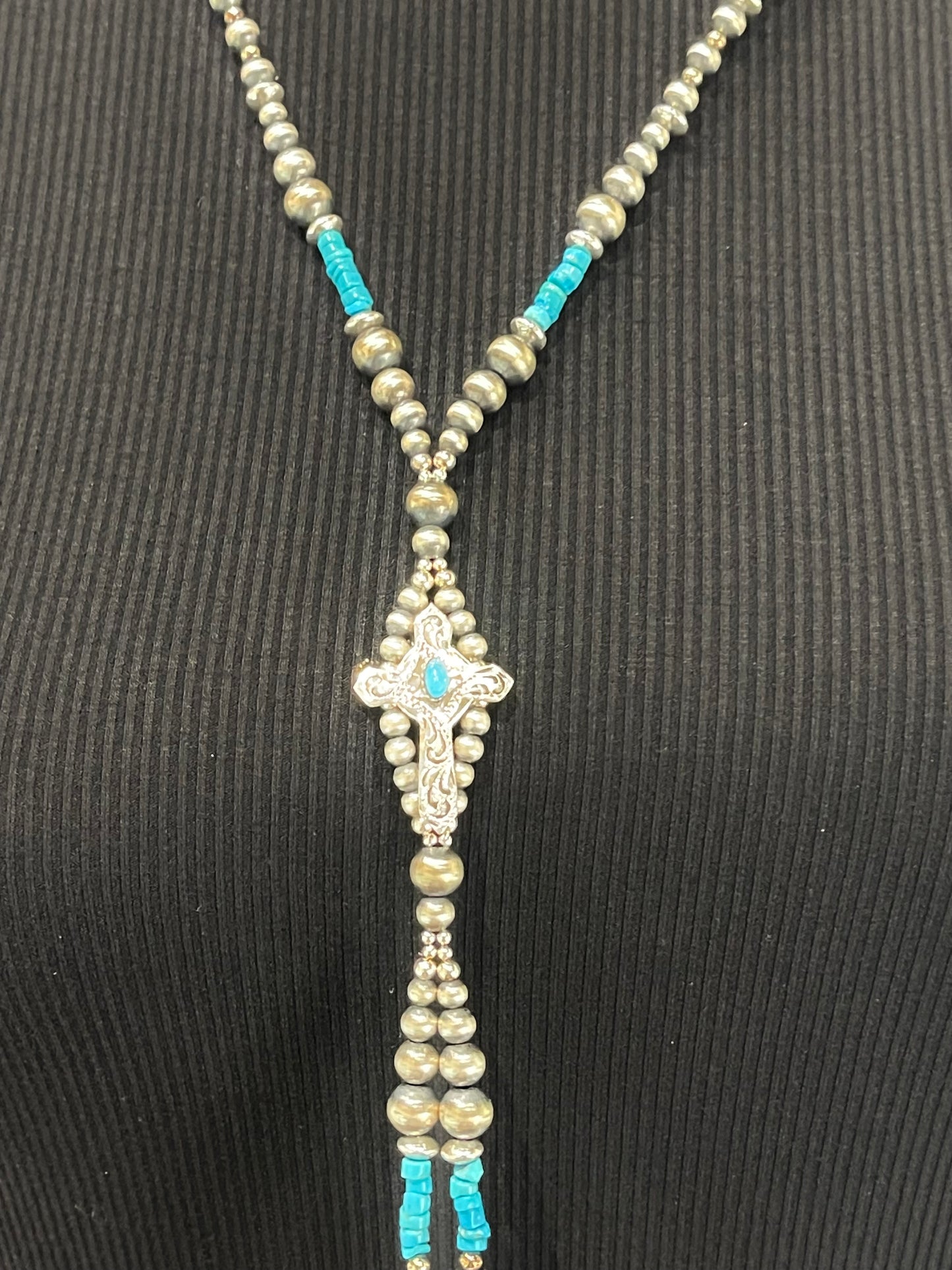 18"+3" Extender Navajo Style Pearls Lariat Necklace By Lucinda Sardo, Navajo