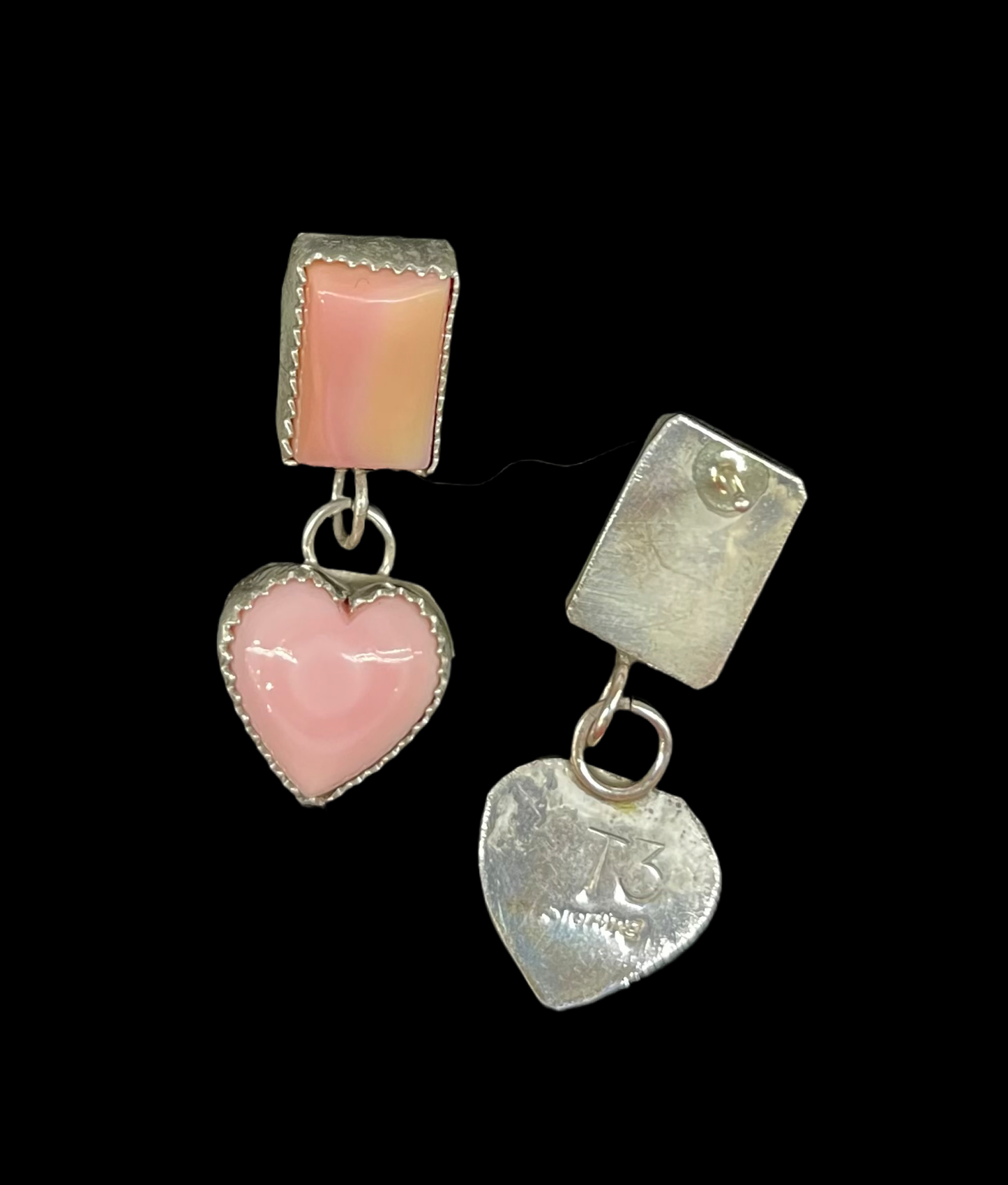 Pink Conch Shell Heart Post Dangles Tia Long, Navajo