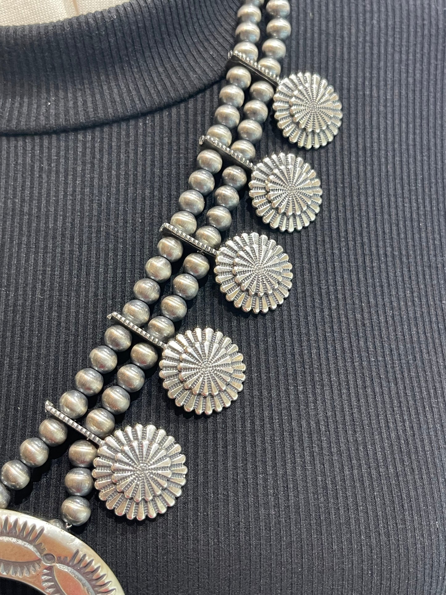 20" 7mm Concho Squash Blossom Necklace by Bobby Platero, Navajo