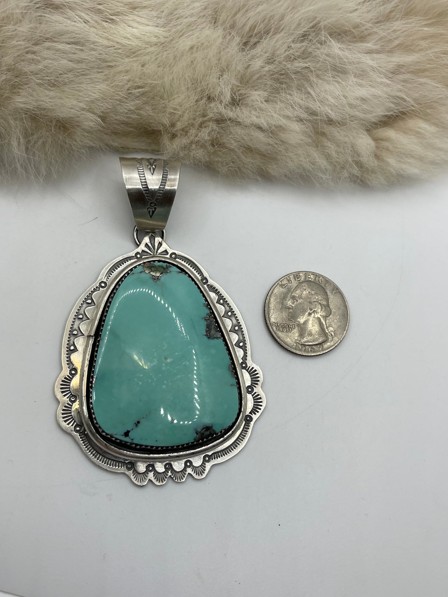 13mm Bale Kingman Turquoise Pendant by J. Piaso, Jr., Navajo