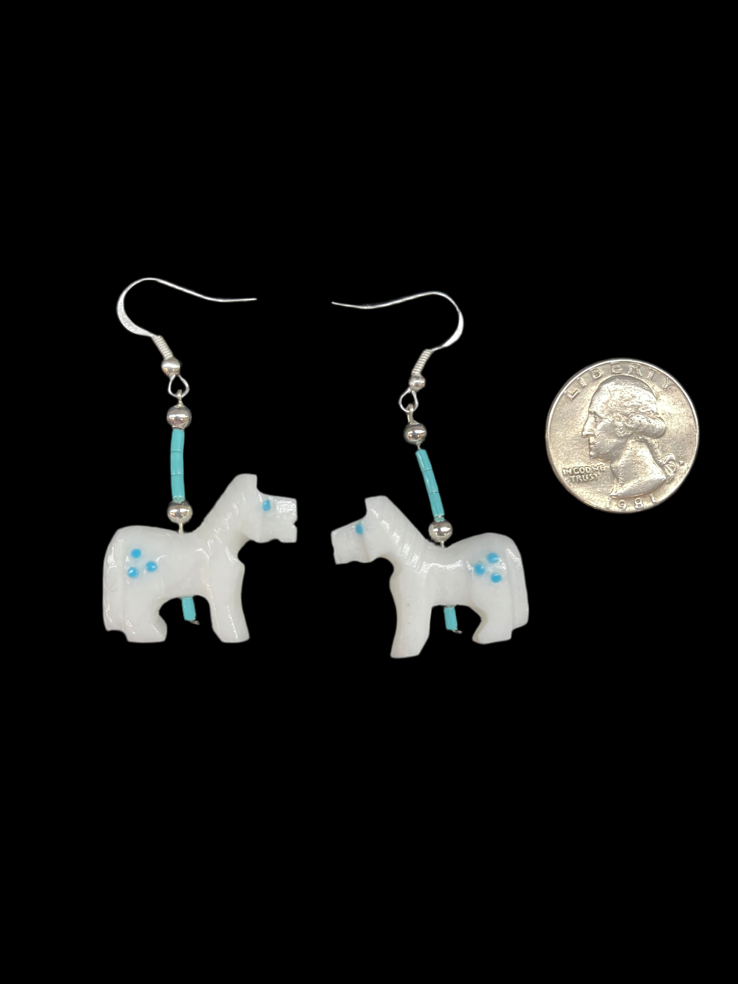 App Horse Dangle Earrings with Turquoise Beads by Todd Estate, Zuni