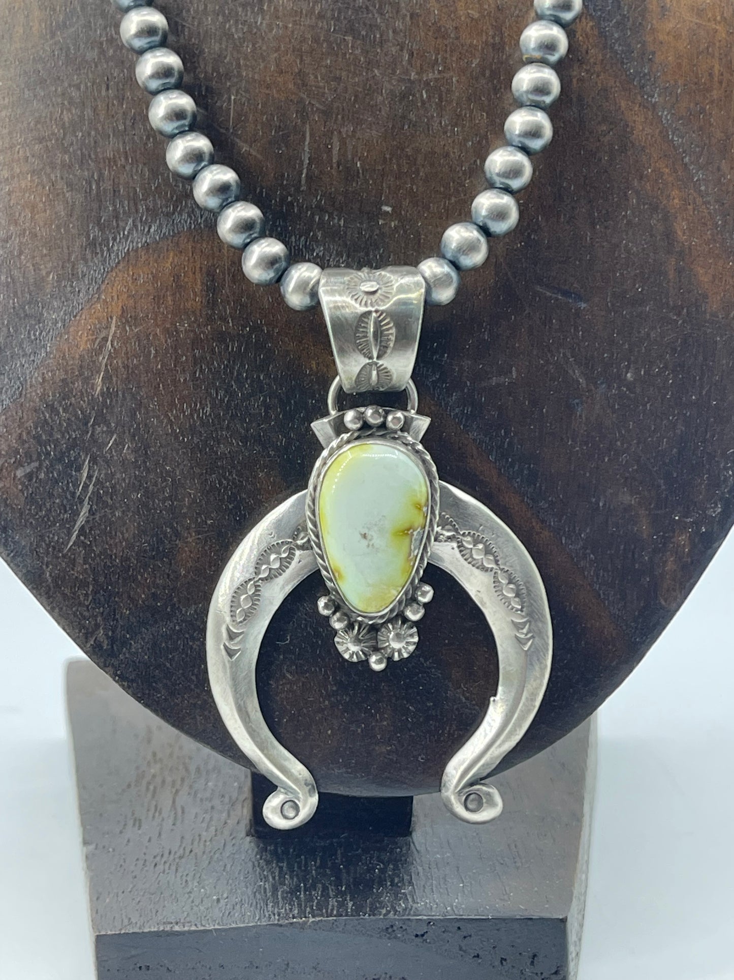 Palomino Turquoise Naja Necklace by Patrick Yellowhair, Navajo