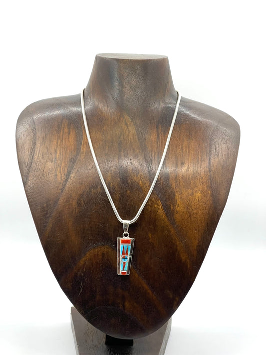 16" Inlay Neckalce Sunface Pendant 4.3mm Bail by Patty Edaakie, Zuni