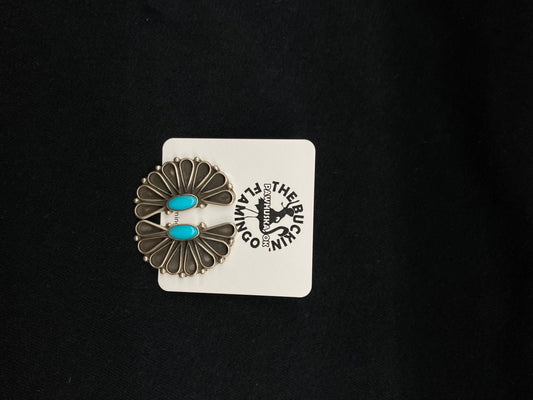 Kingman Turquoise Semi Circle Flower Post Earrings by Geraldine James, Navajo