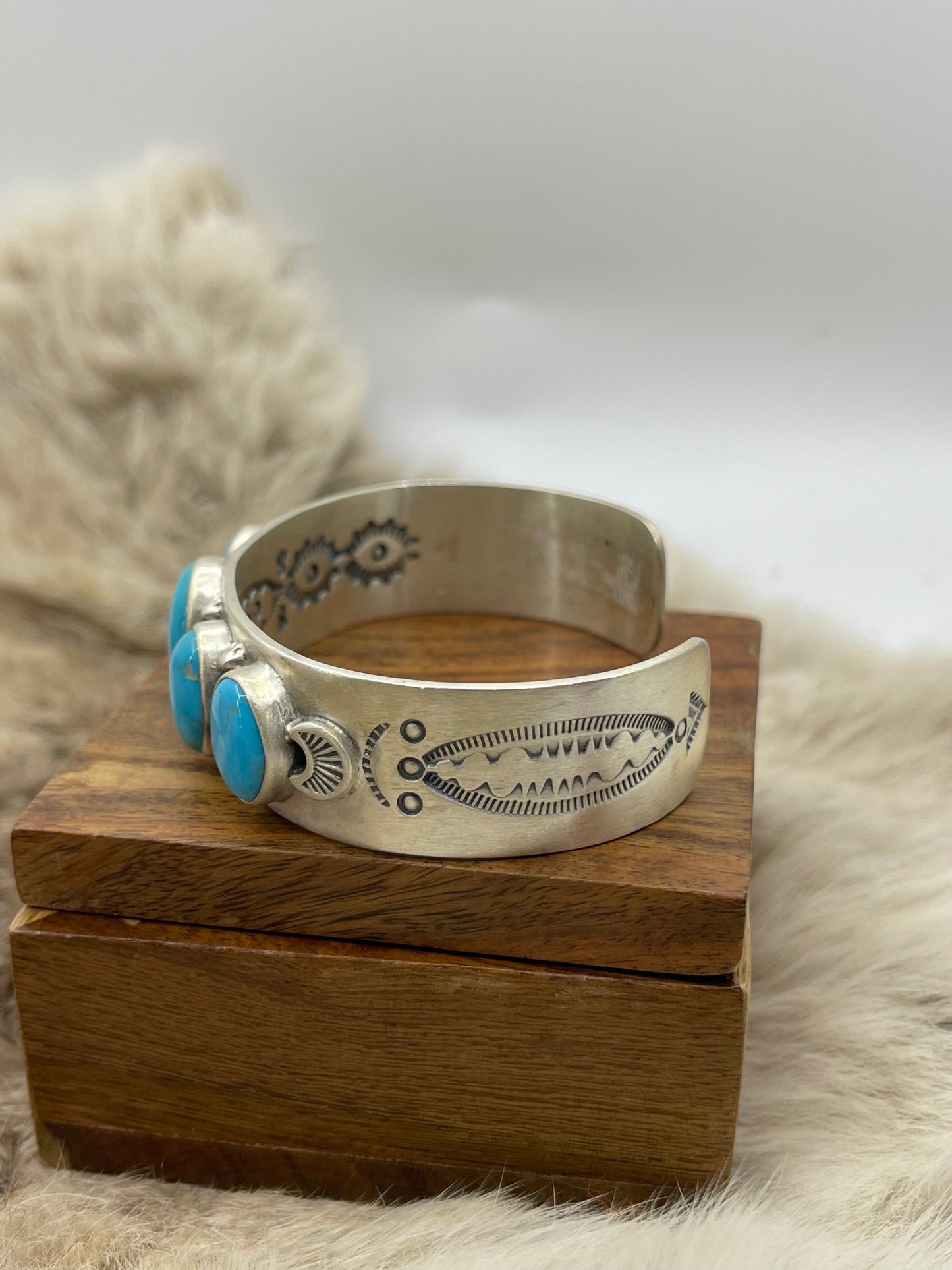 Bigger Size 5 Stone Turquoise Cuff 6.75"-7.5"