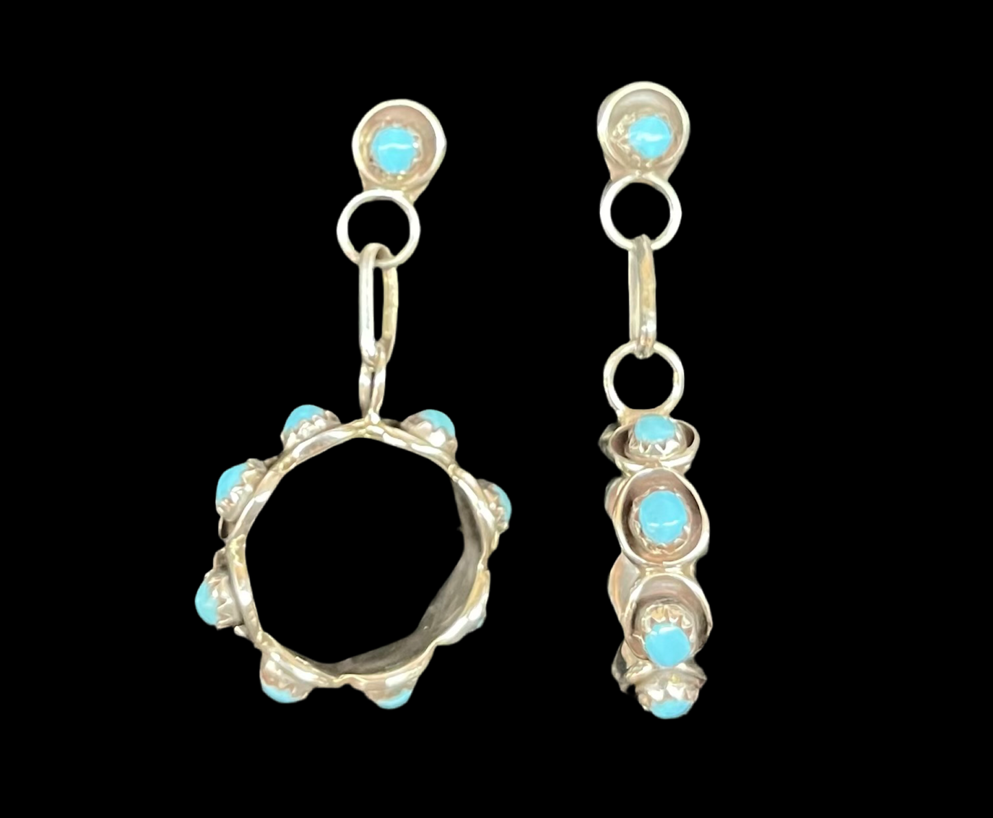 Sleeping Beauty Turquoise Hoop Dangles by Florenda Lonasee, Zuni