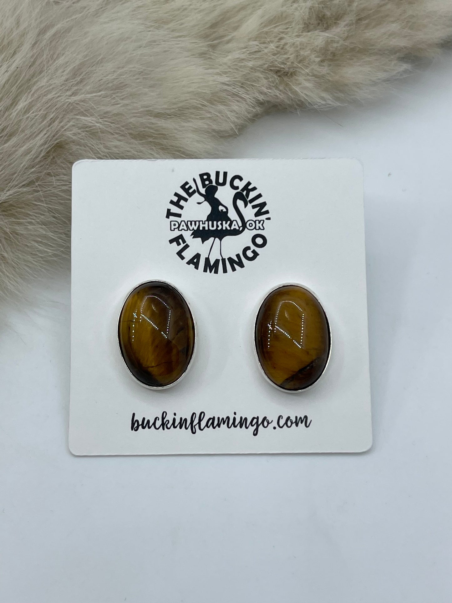 TIGER EYE OVAL POST EARRINGS